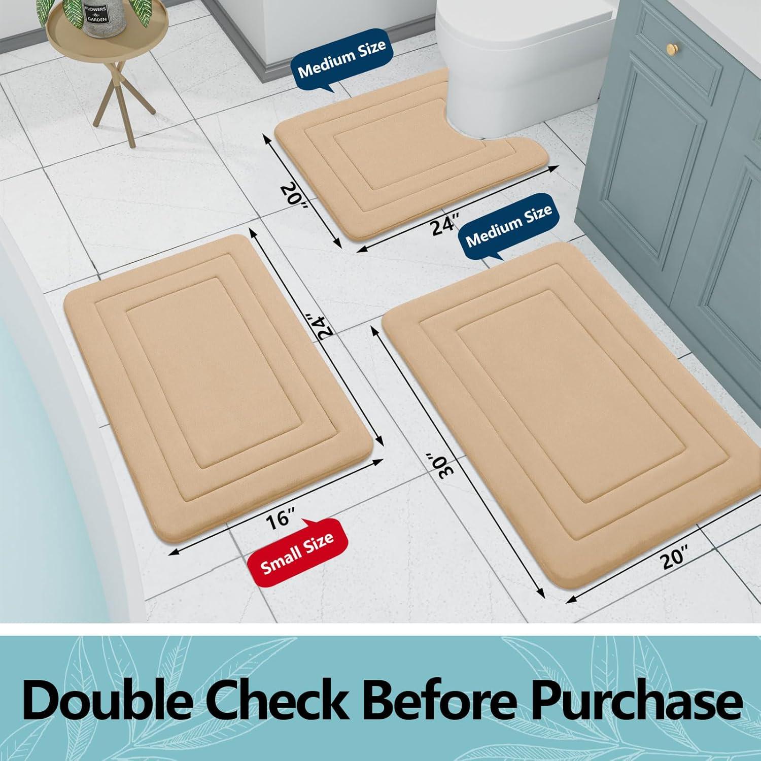 Arotive Memory Foam Bathroom Rug Mat 24x16, Ultra Soft and Absorbent Bath Mat, Machine Wash Dry, Comfortable Bath Rug Carpet for Bathroom Floor, Tub and Shower, Beige