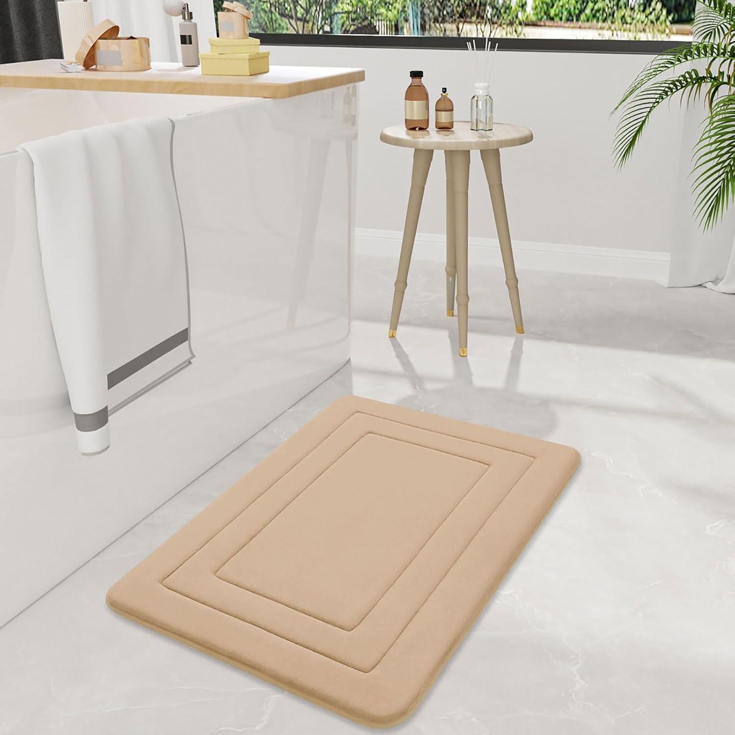 Arotive Memory Foam Bathroom Rug Mat 24x16, Ultra Soft and Absorbent Bath Mat, Machine Wash Dry, Comfortable Bath Rug Carpet for Bathroom Floor, Tub and Shower, Beige