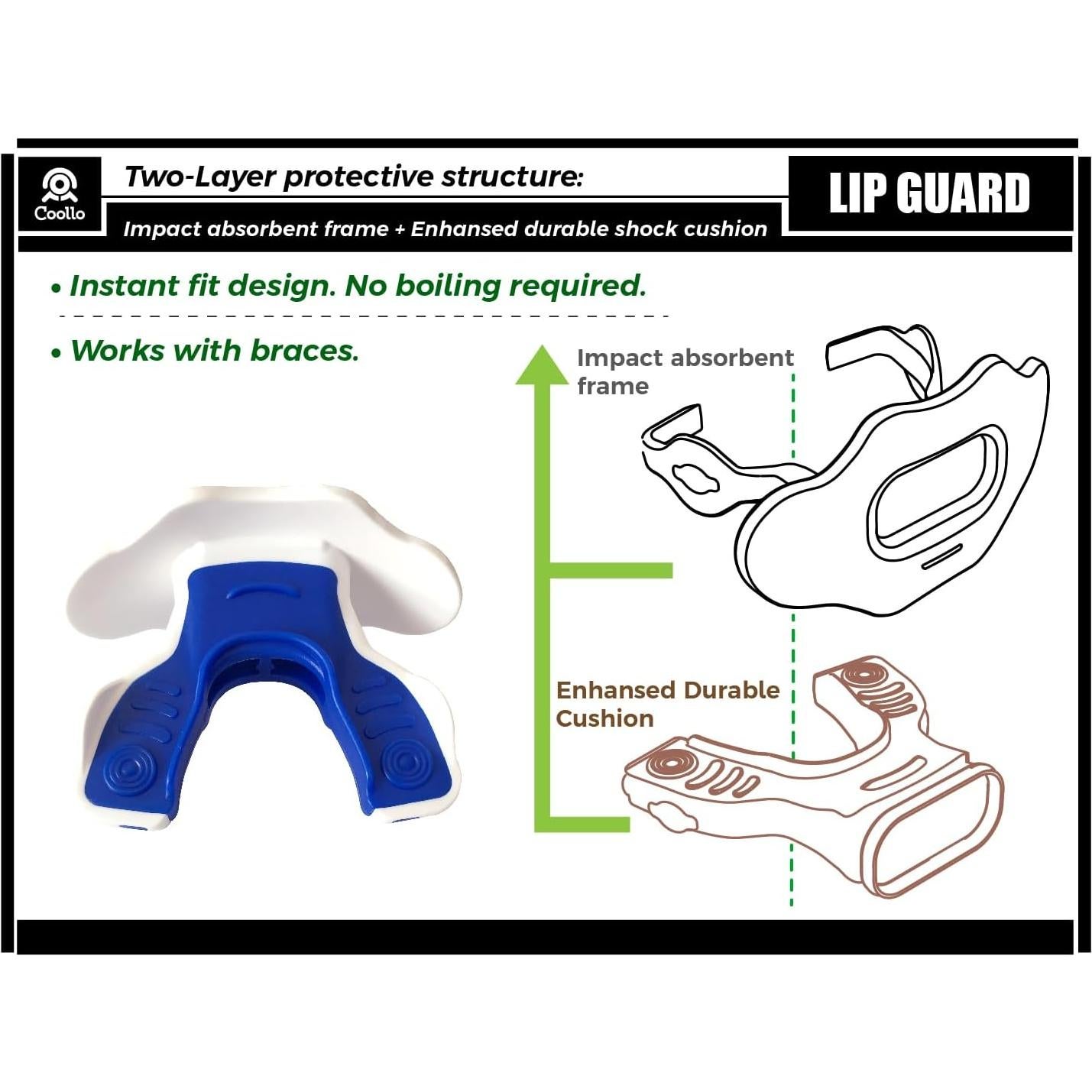 Protector Bucal 2-en-1 Coollo Sports para Fútbol Adultos y Jóvenes