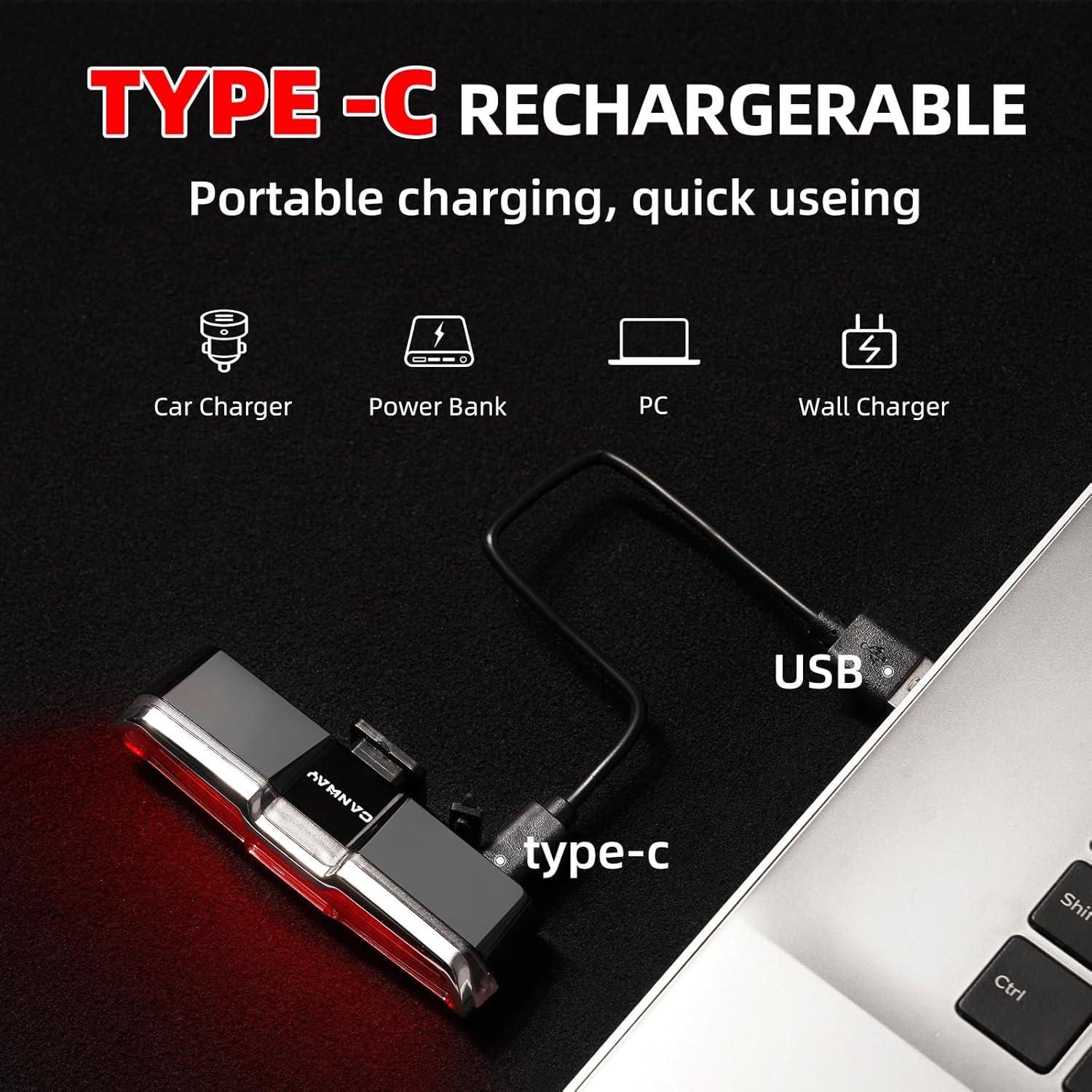 Luz Trasera de Bicicleta CANWAY 168 Lúmenes Recargable USB