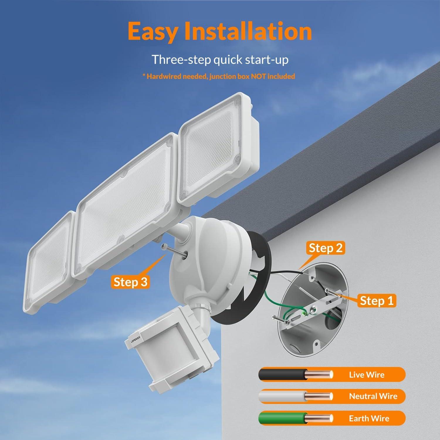 Luz de Seguridad LED LEPOWER 38W con Sensor Movimiento IP65