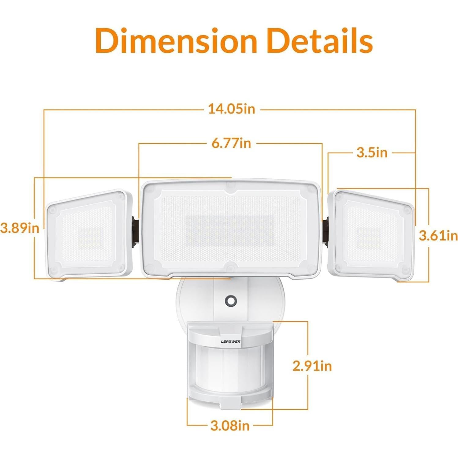 Luz de Seguridad LED LEPOWER 38W con Sensor Movimiento IP65