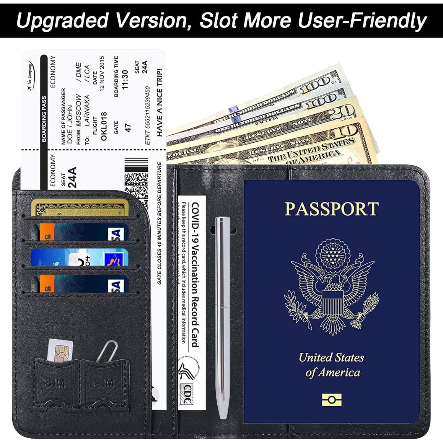 Funda de Pasaporte LOHASLIFE Negra con Bloqueo RFID y Regalo