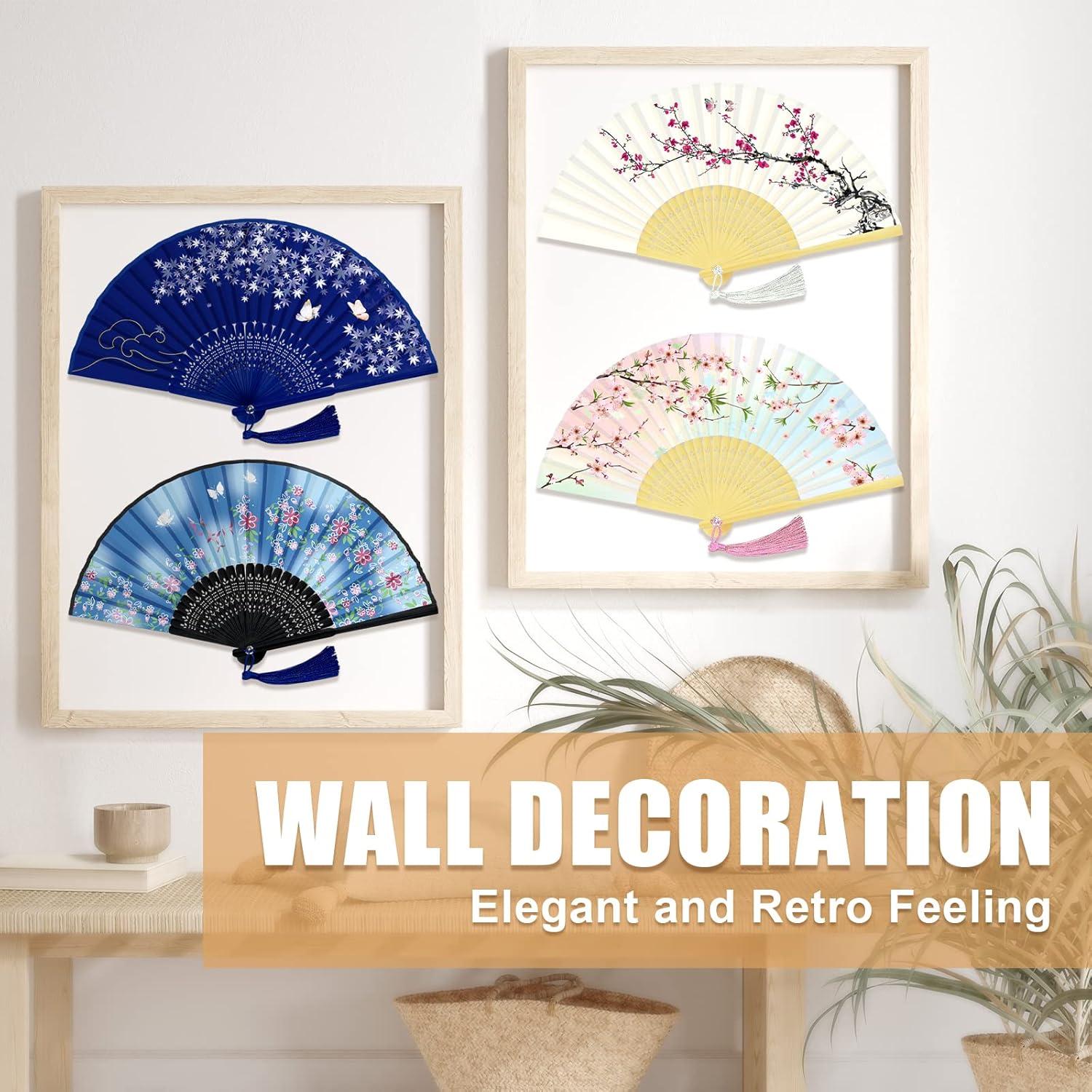 Abanico Plegable Chino WEARXI 4 PCS Seda y Bambú 21 cm