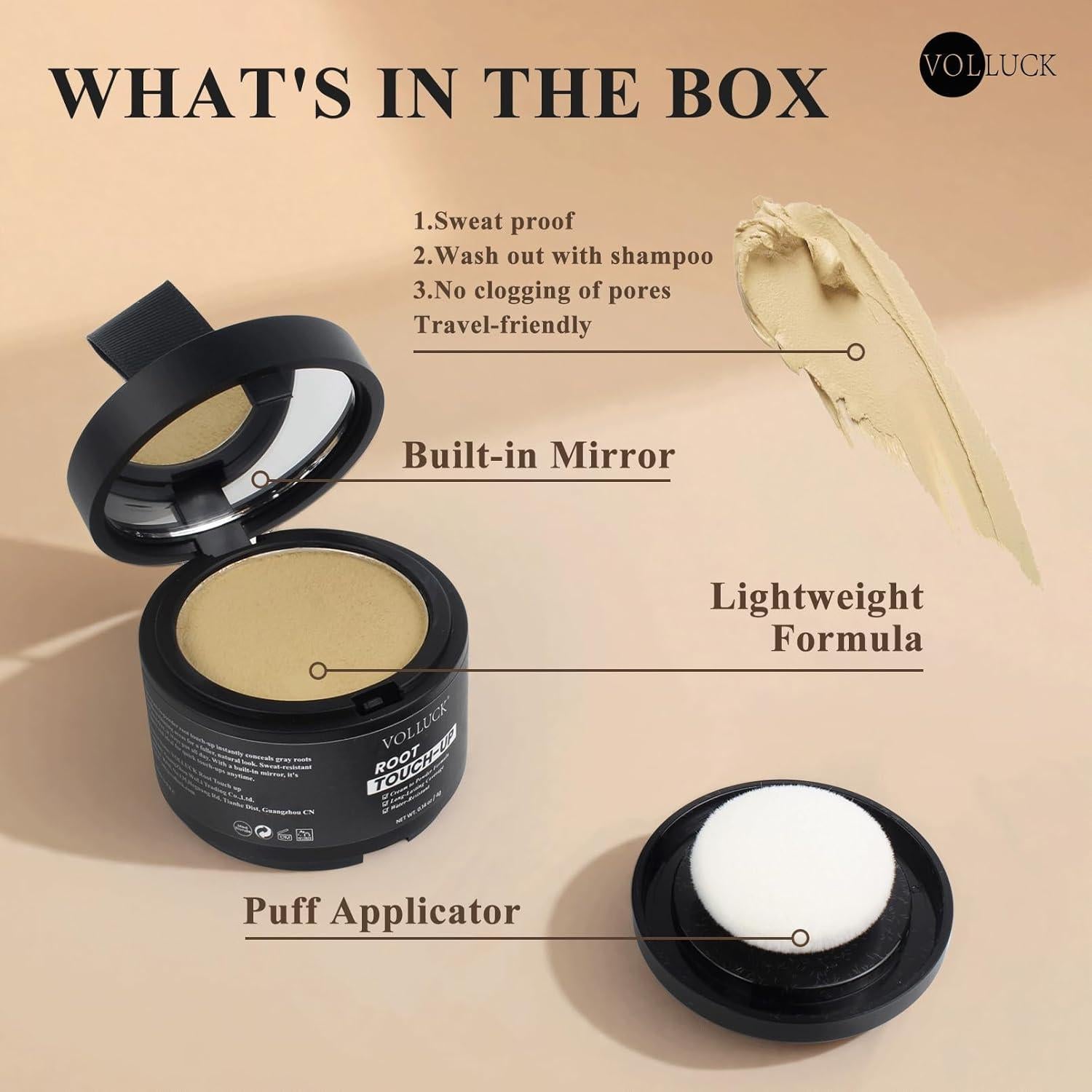 Polvo de Cabello VOLLUCK Instantáneo Negro - Cubre Raíces Grises