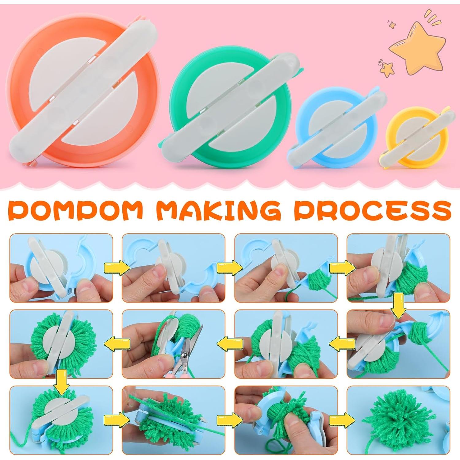 Kit Hacedor de Pompones FTEVEN 27 Piezas 4 Tamaños