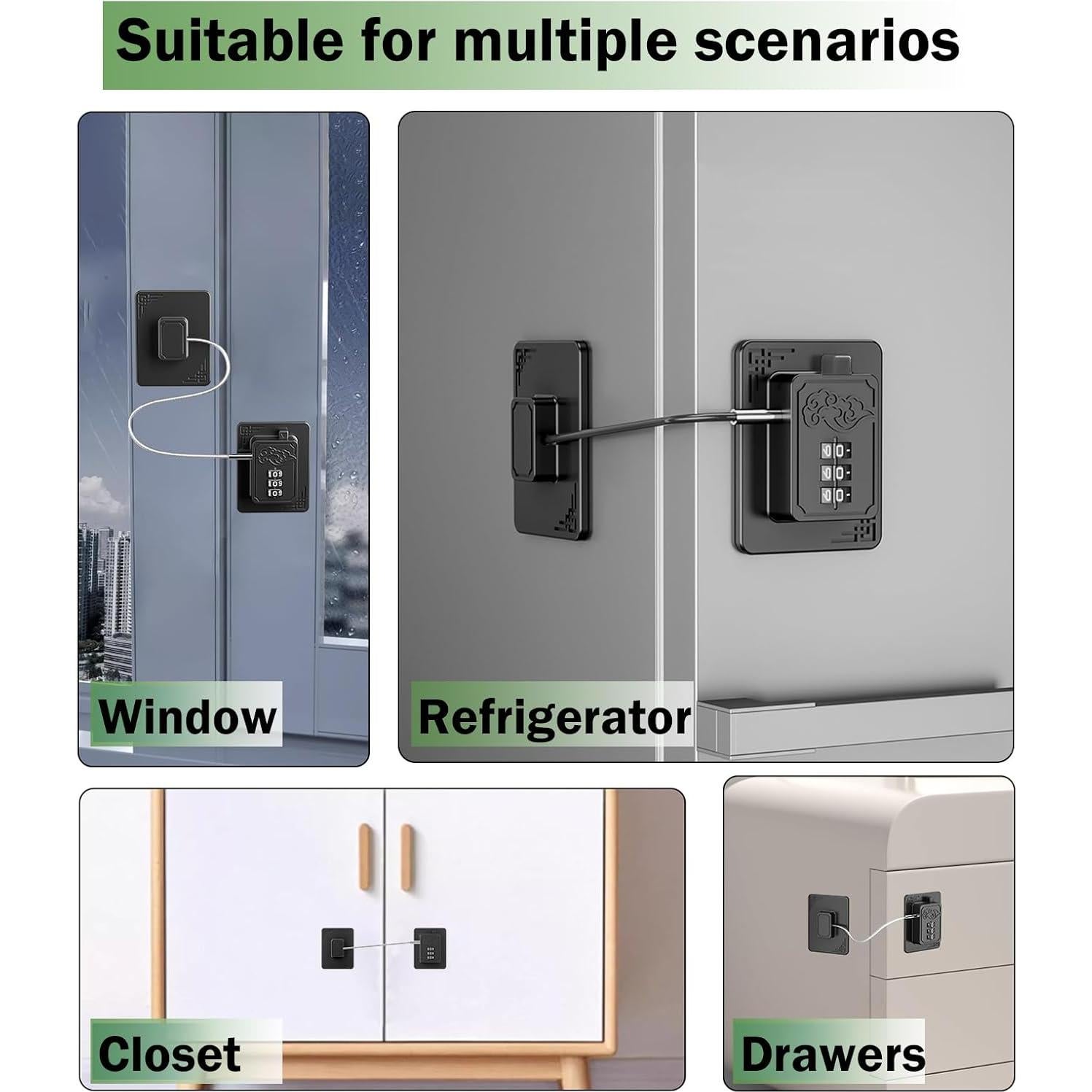 Cerraduras de Seguridad para Refrigerador Lexng - 2 Piezas, Código 3 Dígitos, Negro