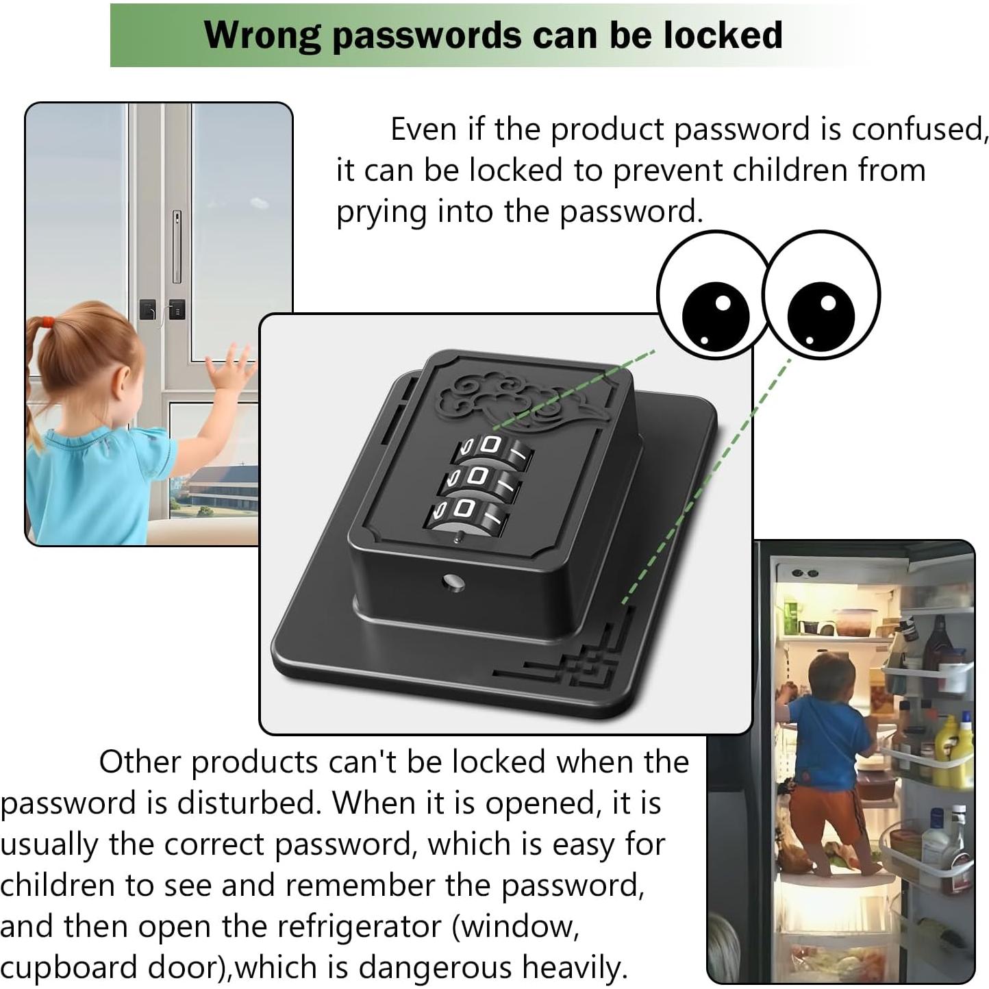 Cerraduras de Seguridad para Refrigerador Lexng - 2 Piezas, Código 3 Dígitos, Negro