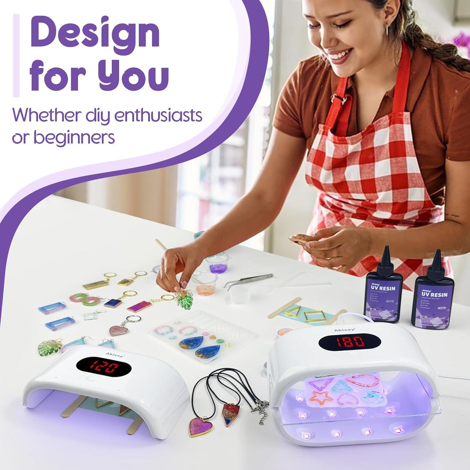 Kit de Joyería de Resina UV Akisey 200g con Luz 36W y Moldes