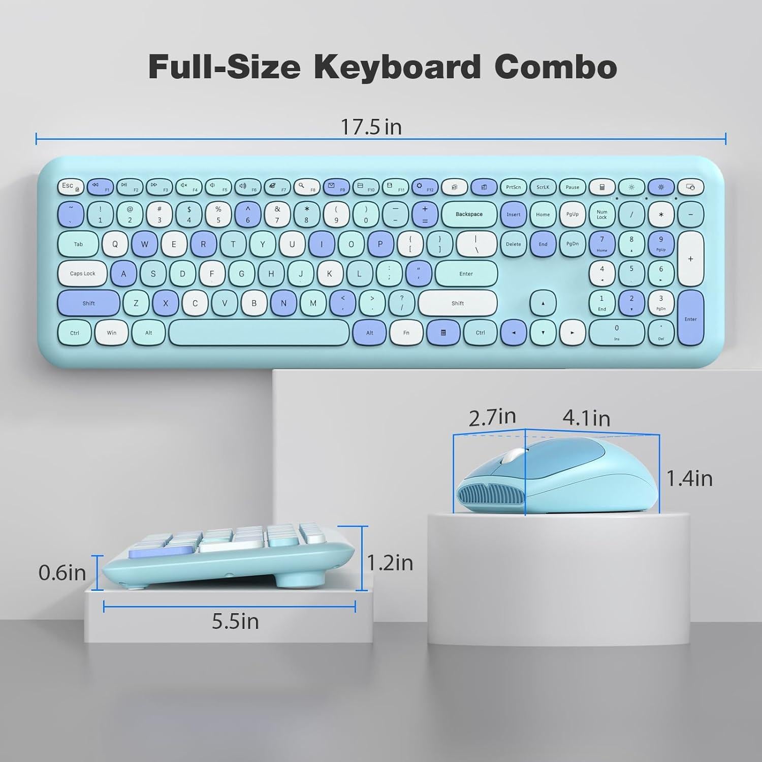 MOFII Wireless Keyboard and Mouse Combo, 2.4G Slim Full-Sized Ergonomic Keyboard Mouse for PC Desktop Laptops Windows (Blue Colorful)