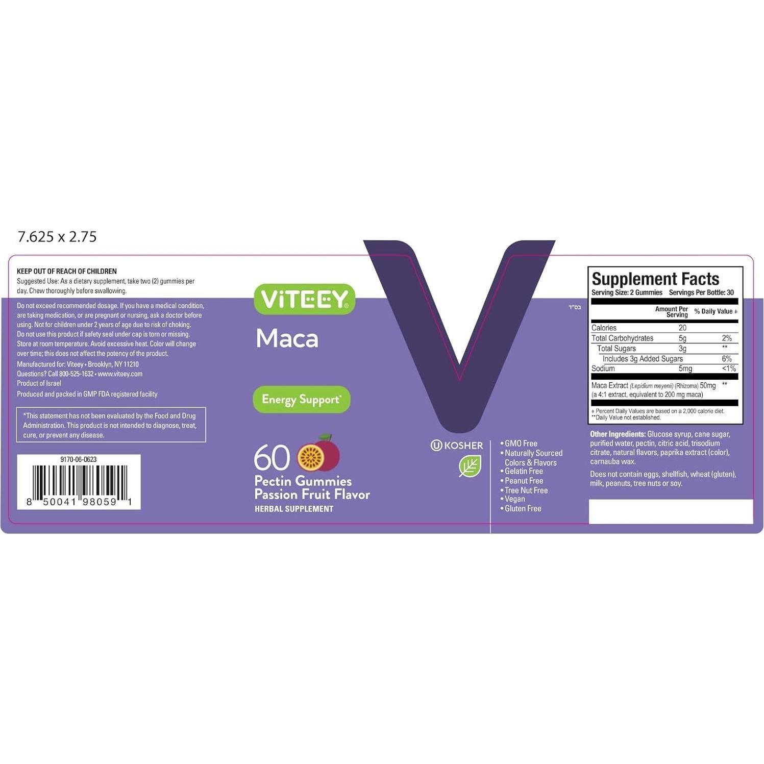 Gomitas de Raíz de Maca Viteey 60 Unidades - Veganas y Sin Gluten