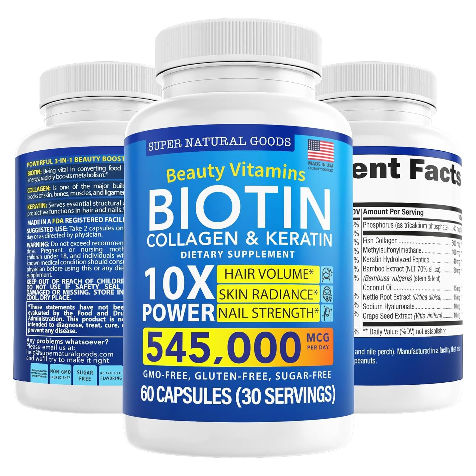 Suplemento de Biotina, Colágeno y Queratina - 60 Cápsulas