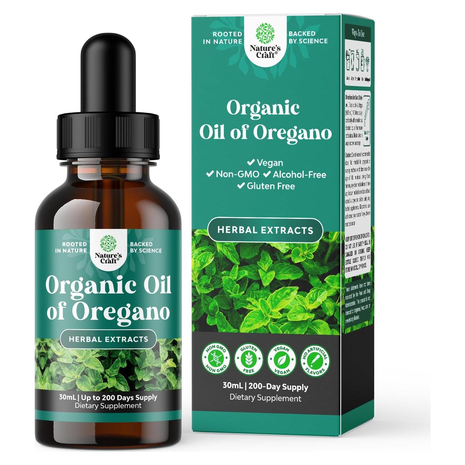Gotas de Aceite de Orégano Orgánico Natures Craft 30 mL - Soporte Inmunológico
