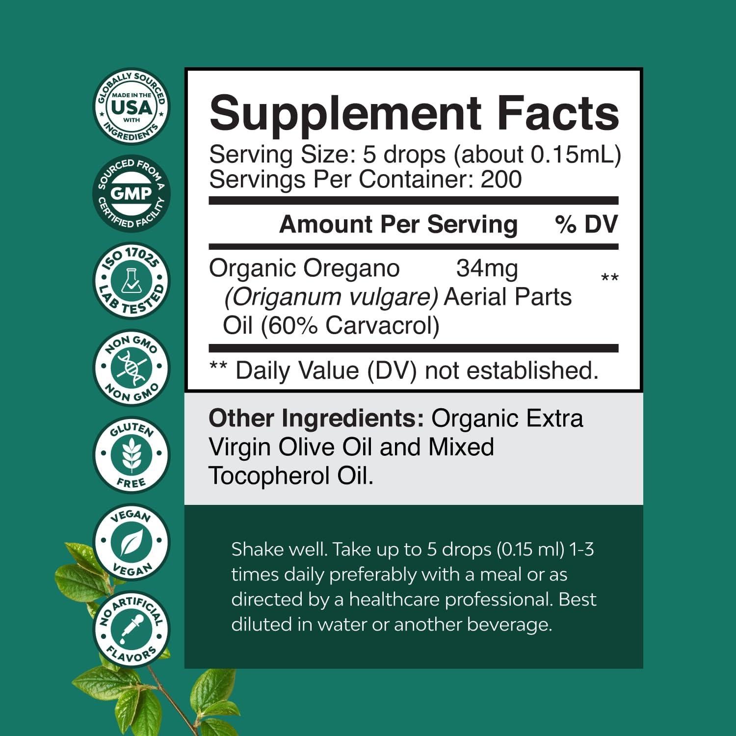 Gotas de Aceite de Orégano Orgánico Natures Craft 30 mL - Soporte Inmunológico