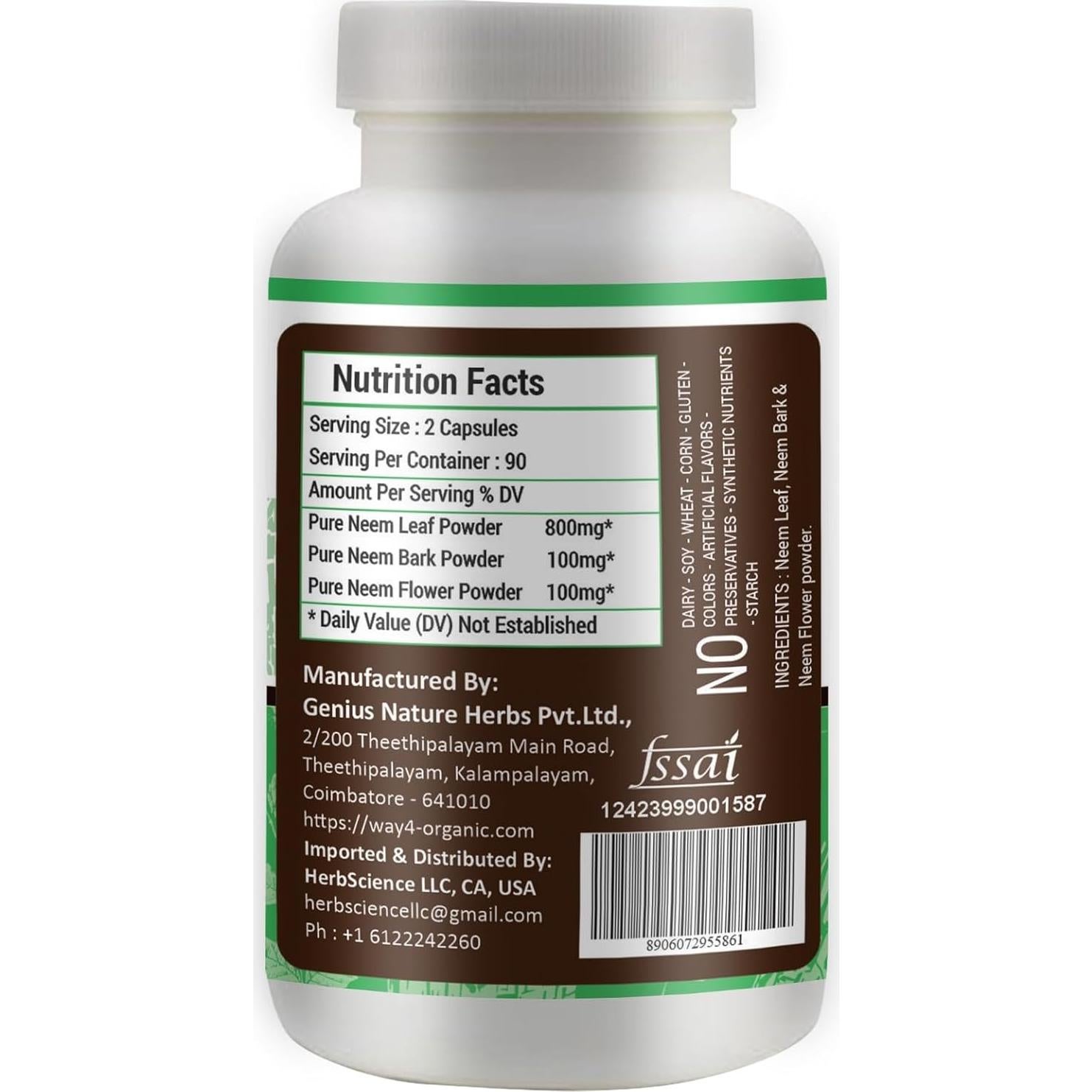 Complejo Triple de Neem Genius Nature - 180 Cápsulas 1000mg