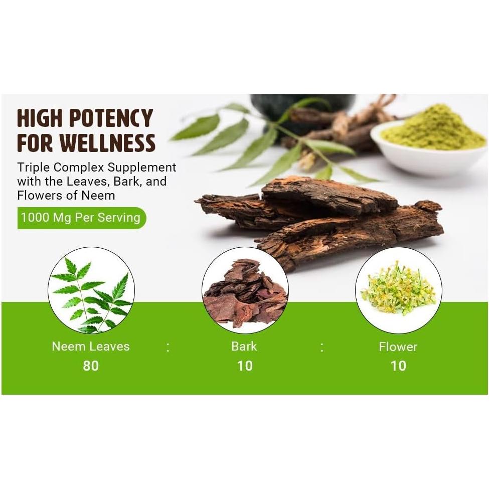 Complejo Triple de Neem Genius Nature - 180 Cápsulas 1000mg