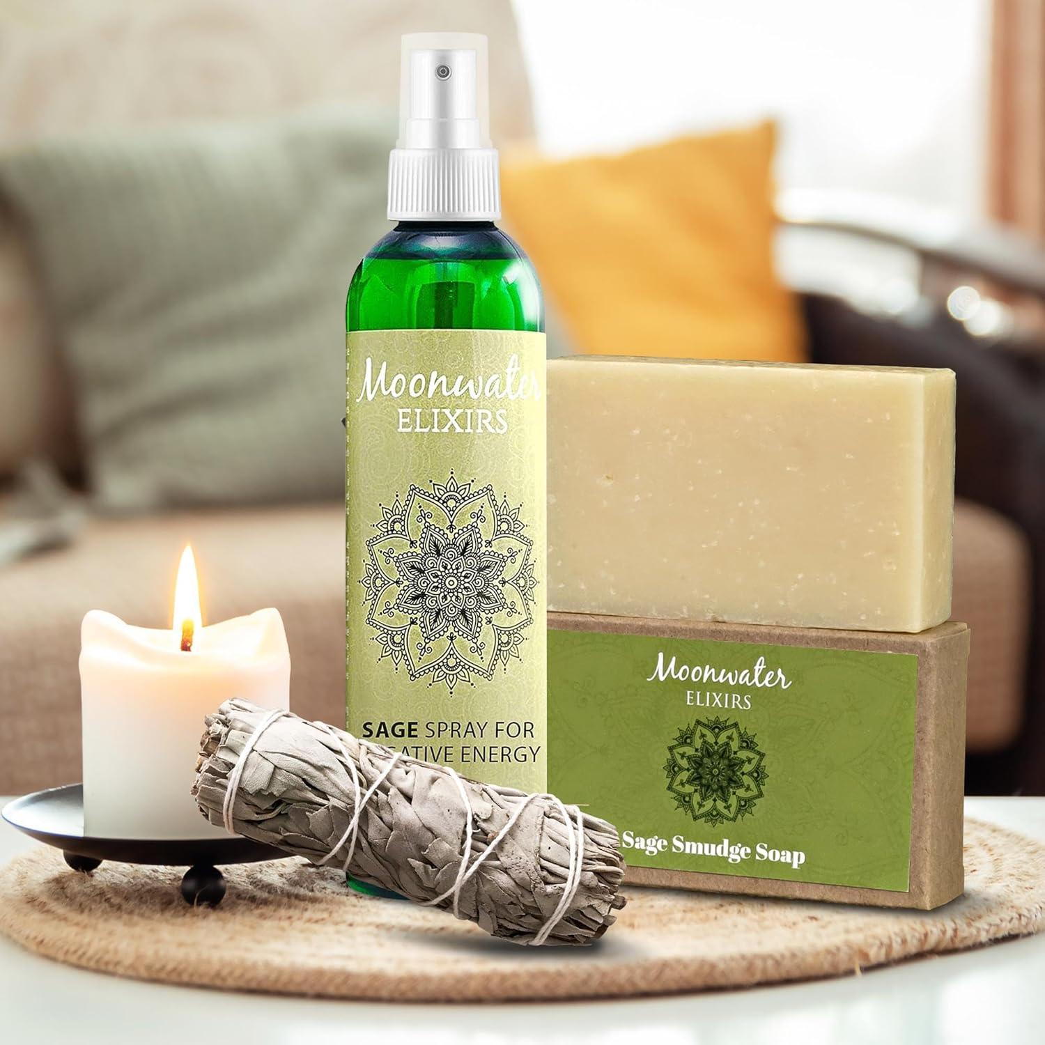 Kit de Limpieza Espiritual Moonwater Elixirs - Salvia Blanca, Spray y Jabón