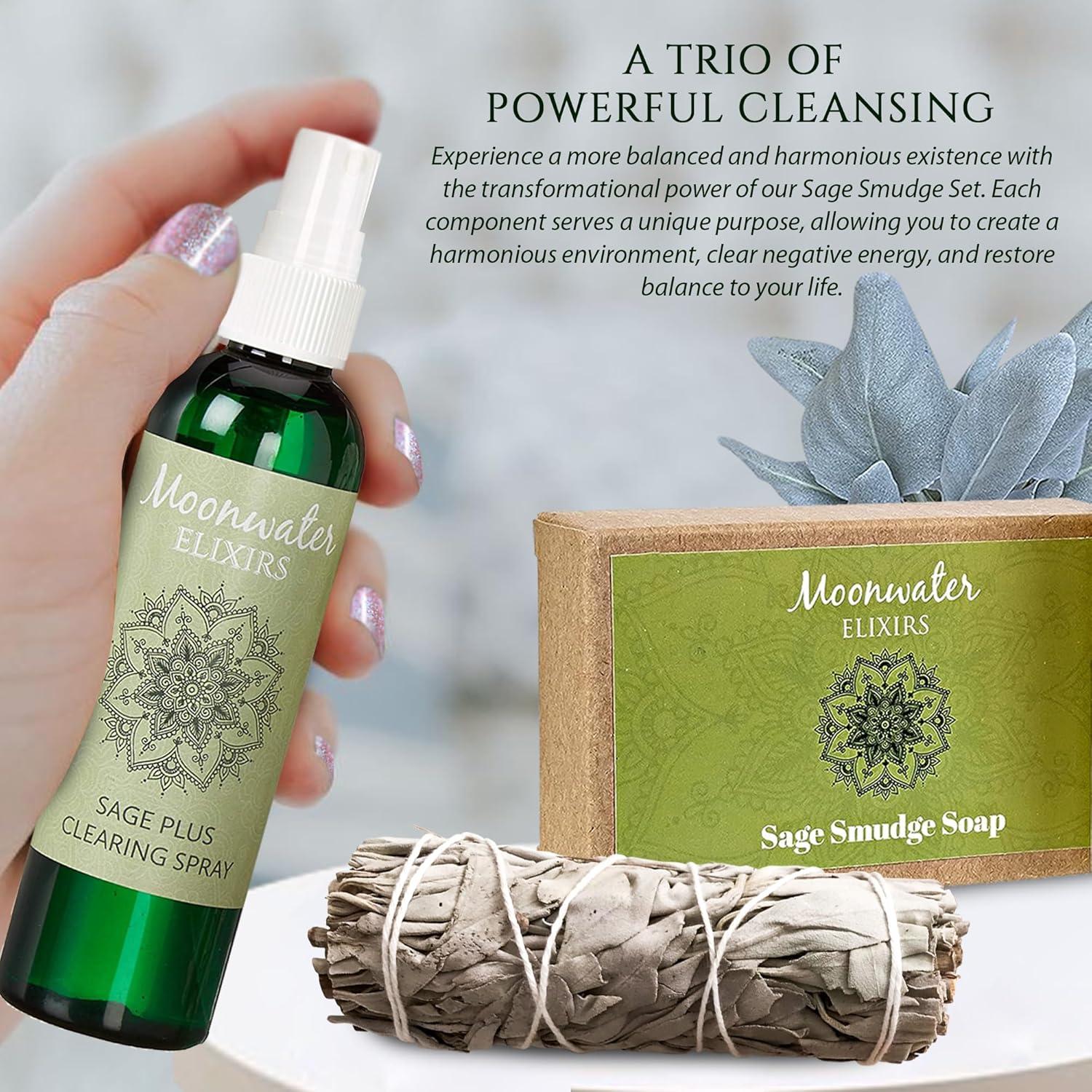 Kit de Limpieza Espiritual Moonwater Elixirs - Salvia Blanca, Spray y Jabón