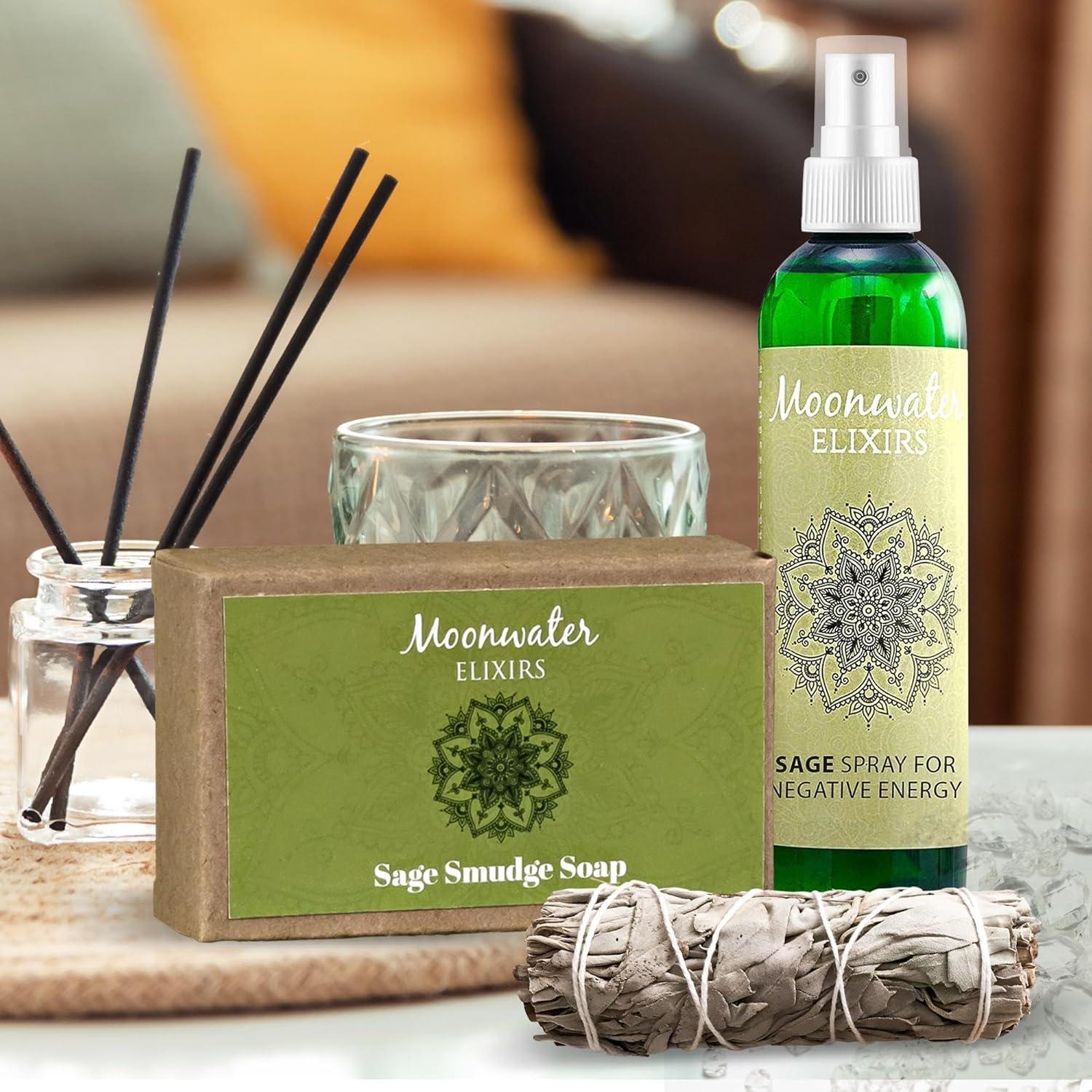 Kit de Limpieza Espiritual Moonwater Elixirs - Salvia Blanca, Spray y Jabón