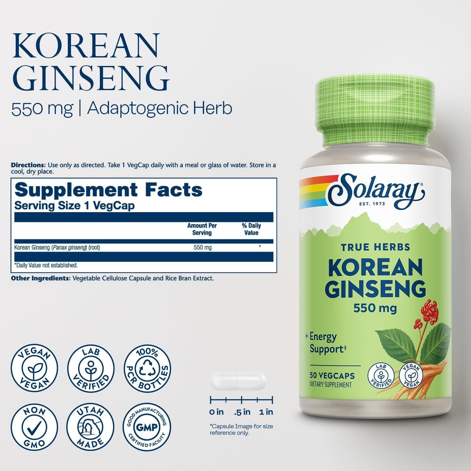 Suplemento de Ginseng Coreano Solaray 550 mg - 50 VegCaps