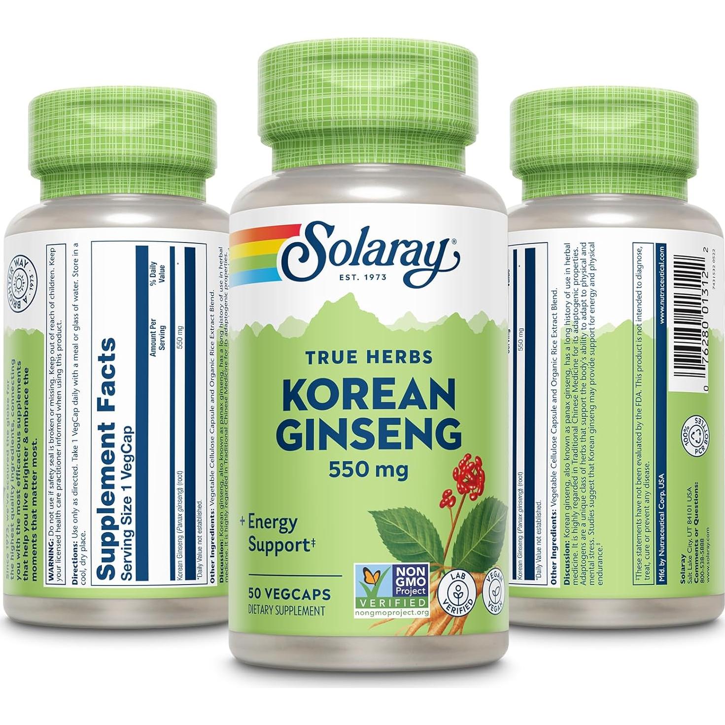 Suplemento de Ginseng Coreano Solaray 550 mg - 50 VegCaps