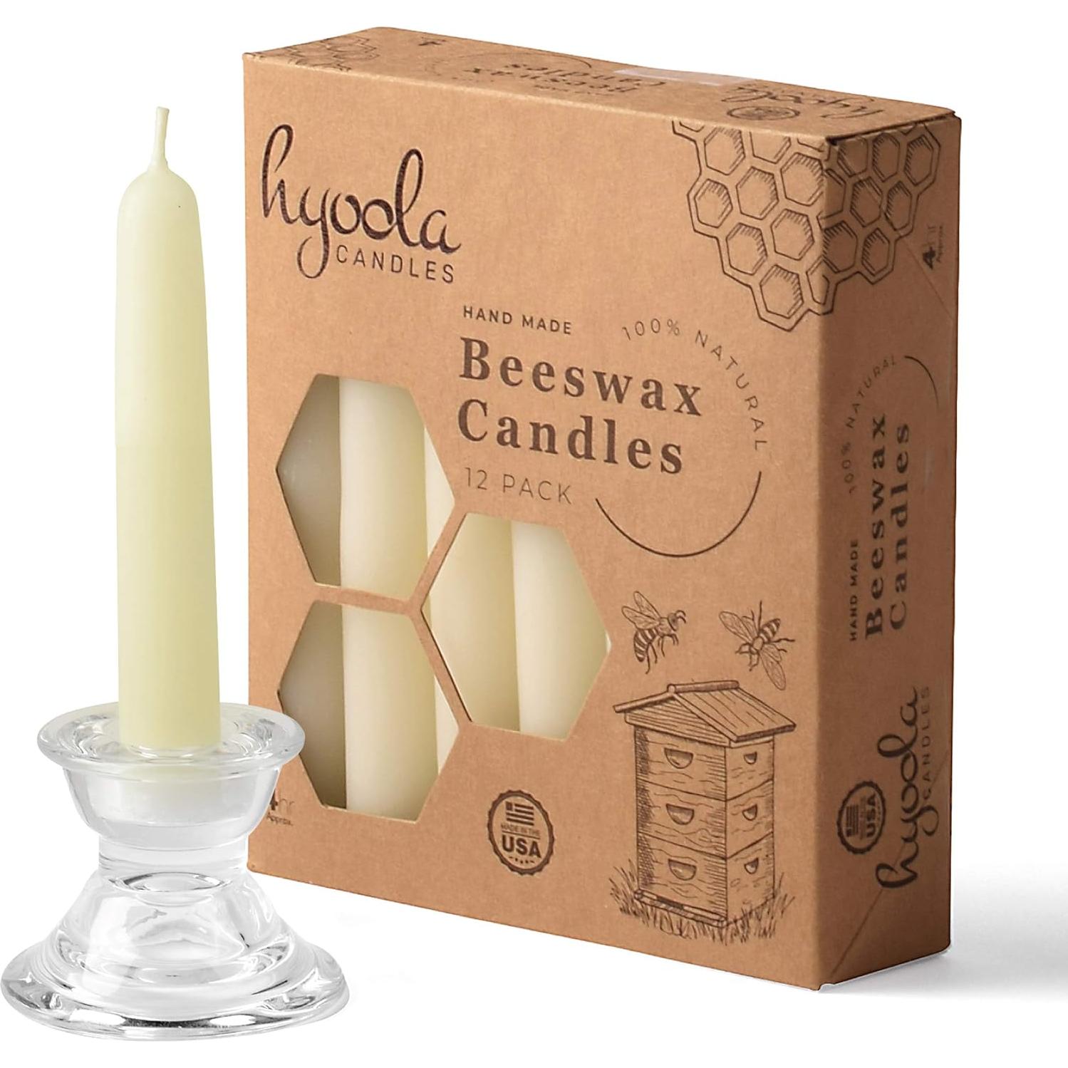 Velas de Cera de Abeja Hyoola 10 cm Paquete de 12 - 100% Natural