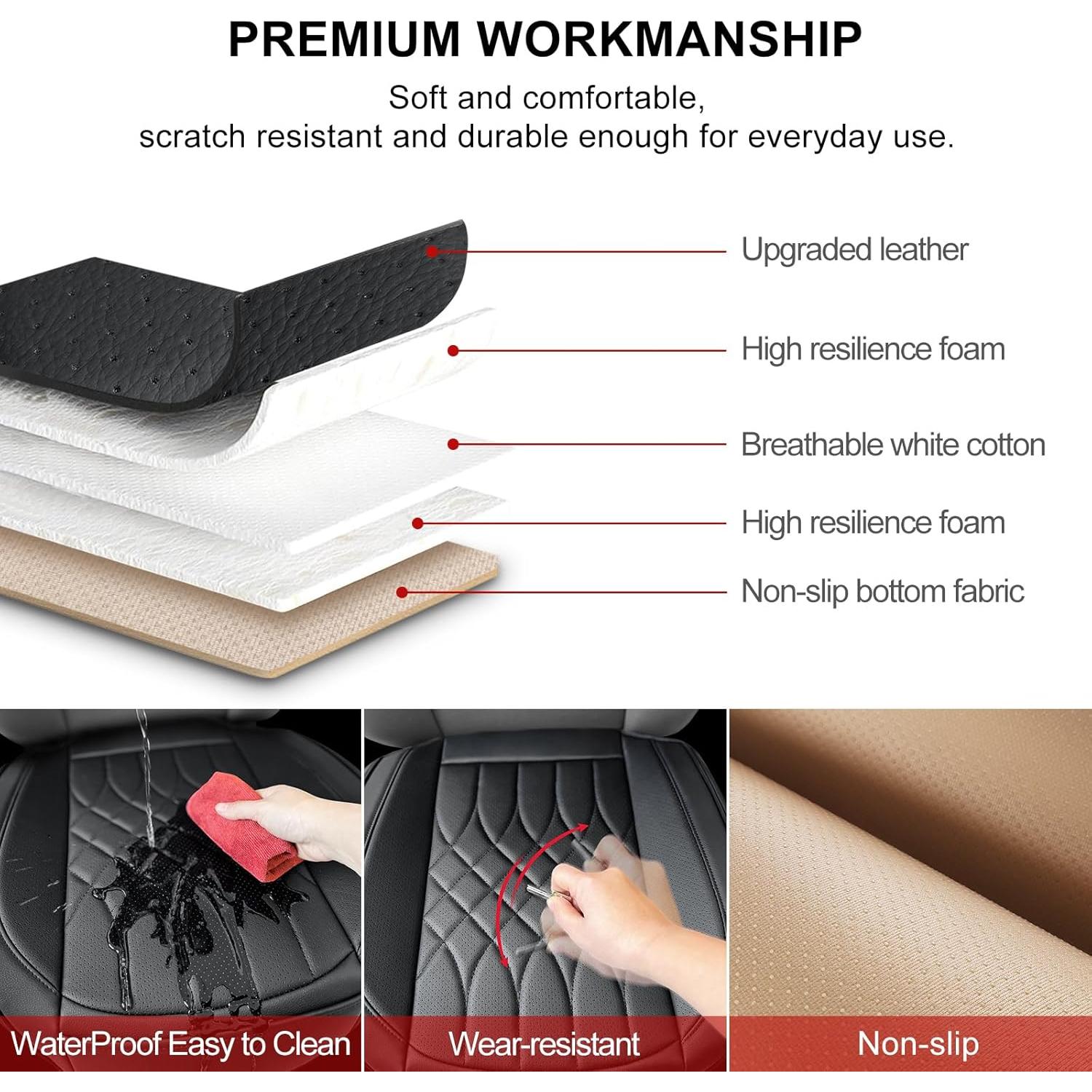 Funda de Asiento de Coche BOPUOVRE Negra Antideslizante y a Prueba de Agua