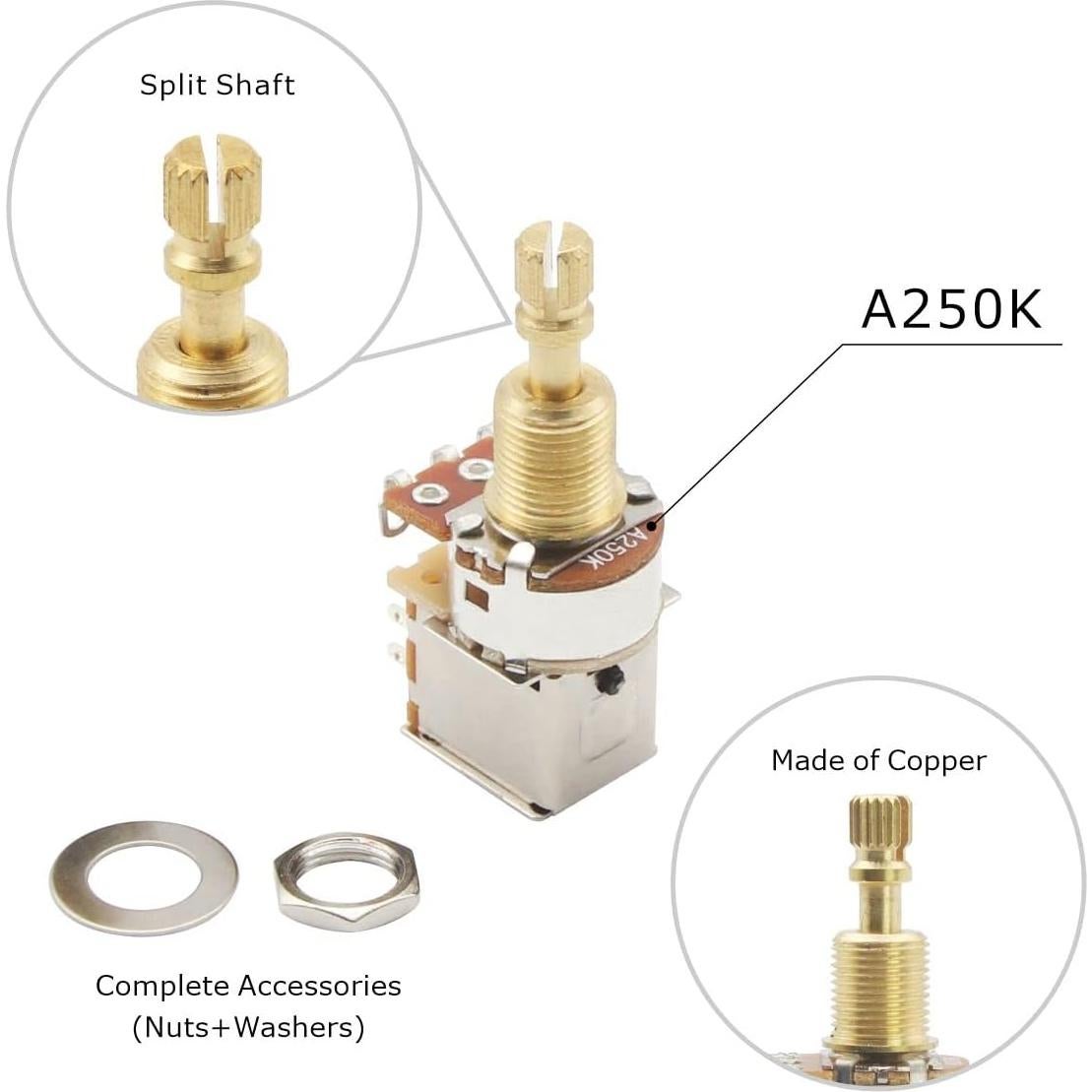 FLEOR Potenciómetros de Guitarra A250K Push Push 2 Pcs
