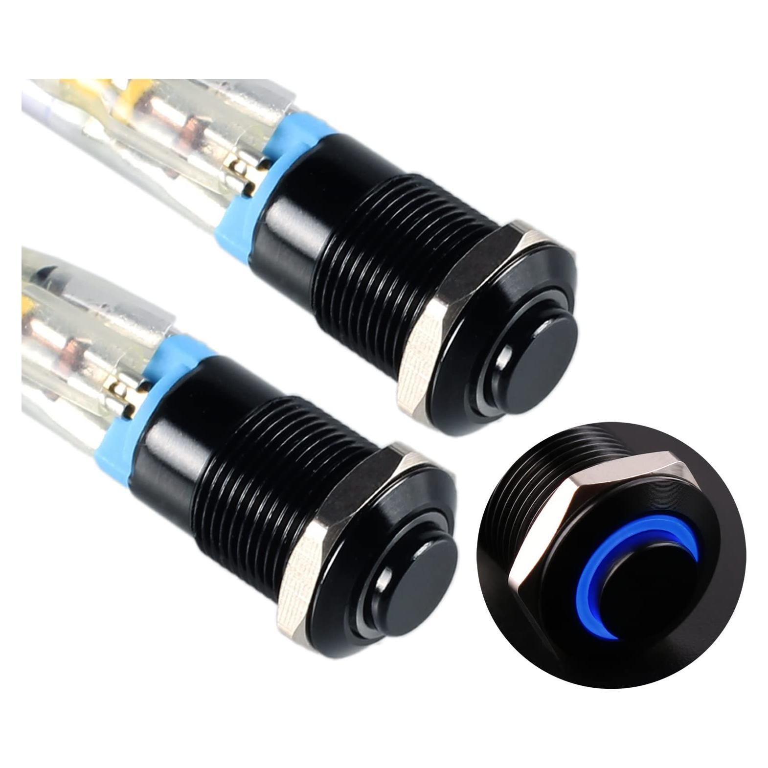 Interruptor de Botón de Presión DMWD 12mm Azul 12V-24V 2pcs