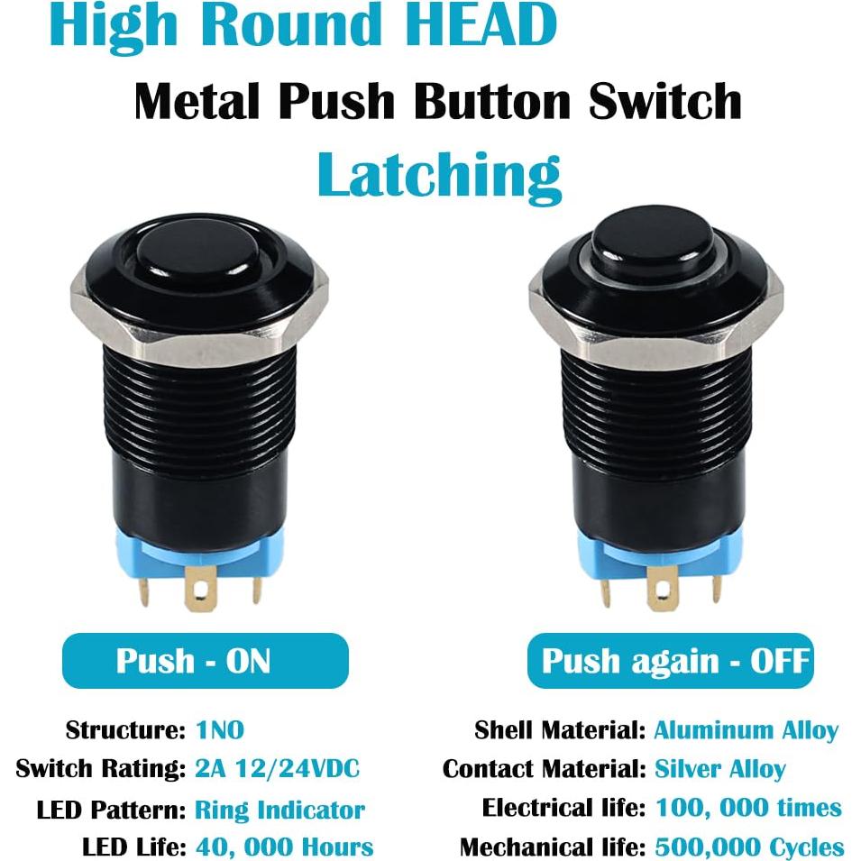 Interruptor de Botón de Presión DMWD 12mm Azul 12V-24V 2pcs