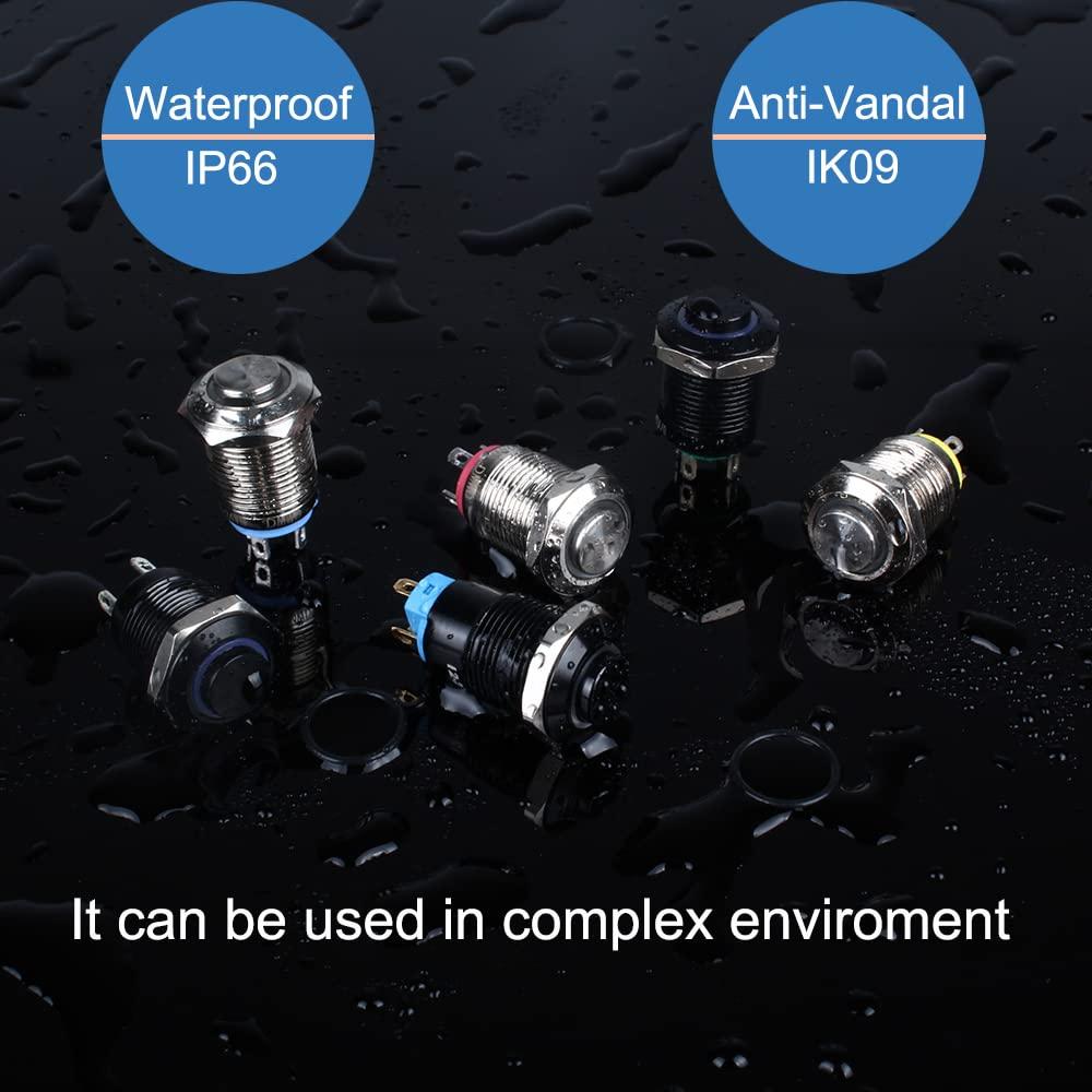 Interruptor de Botón de Presión DMWD 12mm Azul 12V-24V 2pcs