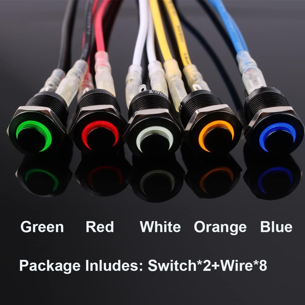 Interruptor de Botón de Presión DMWD 12mm Azul 12V-24V 2pcs