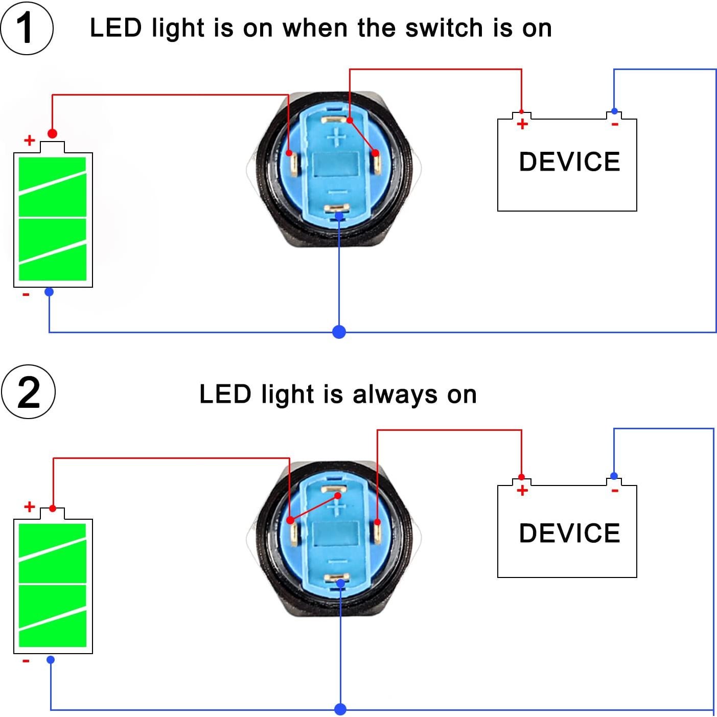 Interruptor de Botón de Presión DMWD 12mm Azul 12V-24V 2pcs