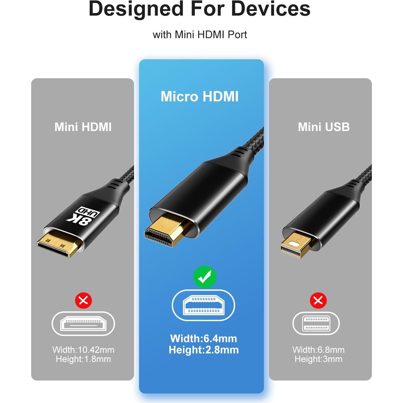 Adaptador Micro HDMI a HDMI KOMGILK 8K 60Hz 48Gbps