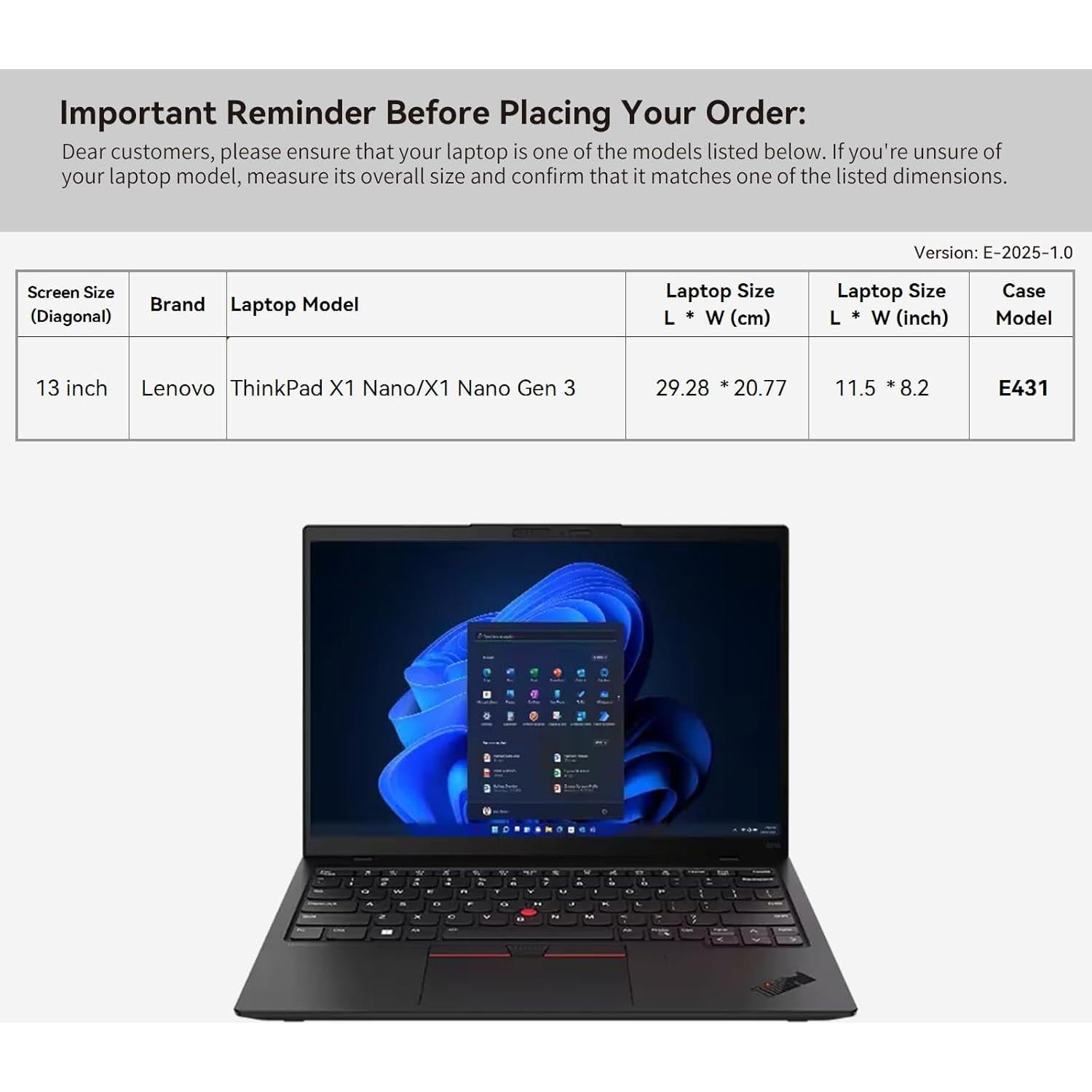 Funda para Laptop 13" Smatree E431 para Lenovo ThinkPad X1 Nano