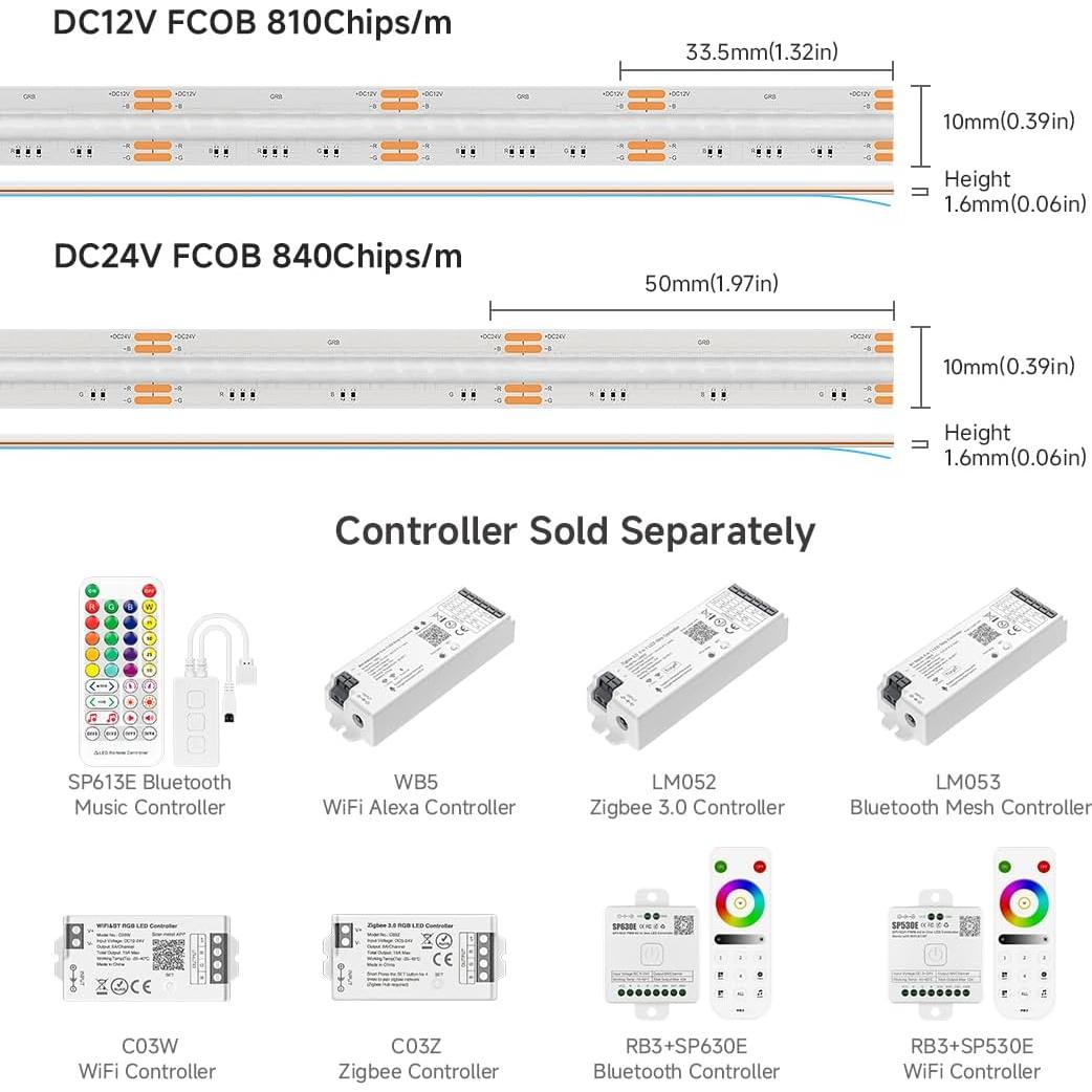 Tira LED FCOB RGB 9.8FT BTF-LIGHTING 810LED/m DC12V