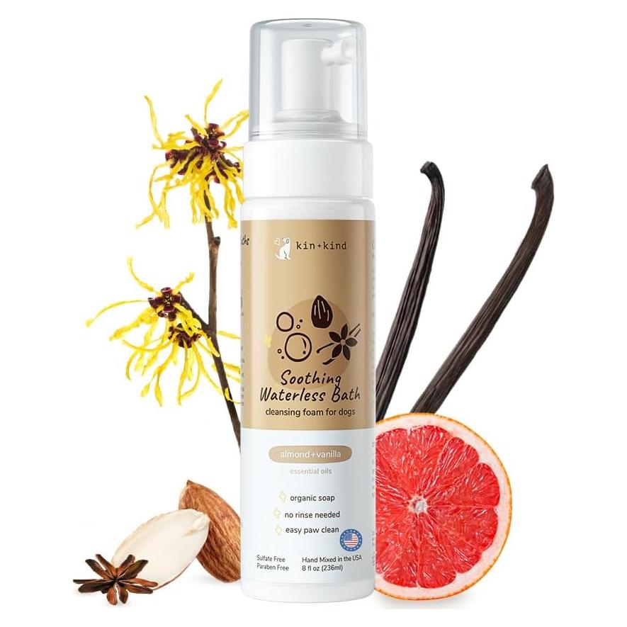 Champú Seco Sin Enjuague para Perros kin+kind 240 ml - Almendra y Vainilla