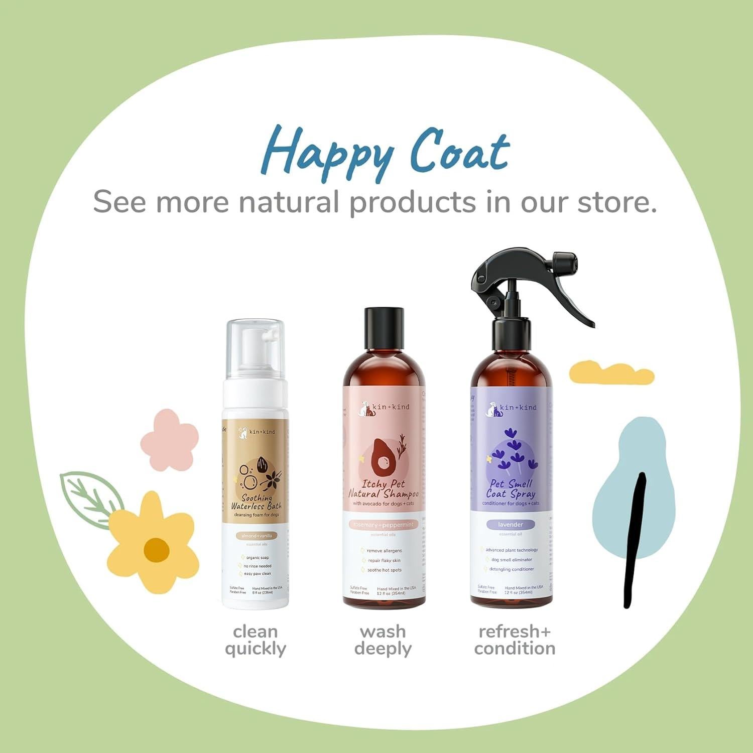 Champú Seco Sin Enjuague para Perros kin+kind 240 ml - Almendra y Vainilla