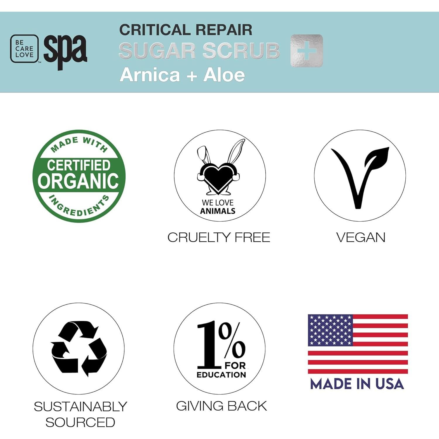 Exfoliante Orgánico de Azúcar BCL Spa 453.6g con Arnica y Aloe Vera