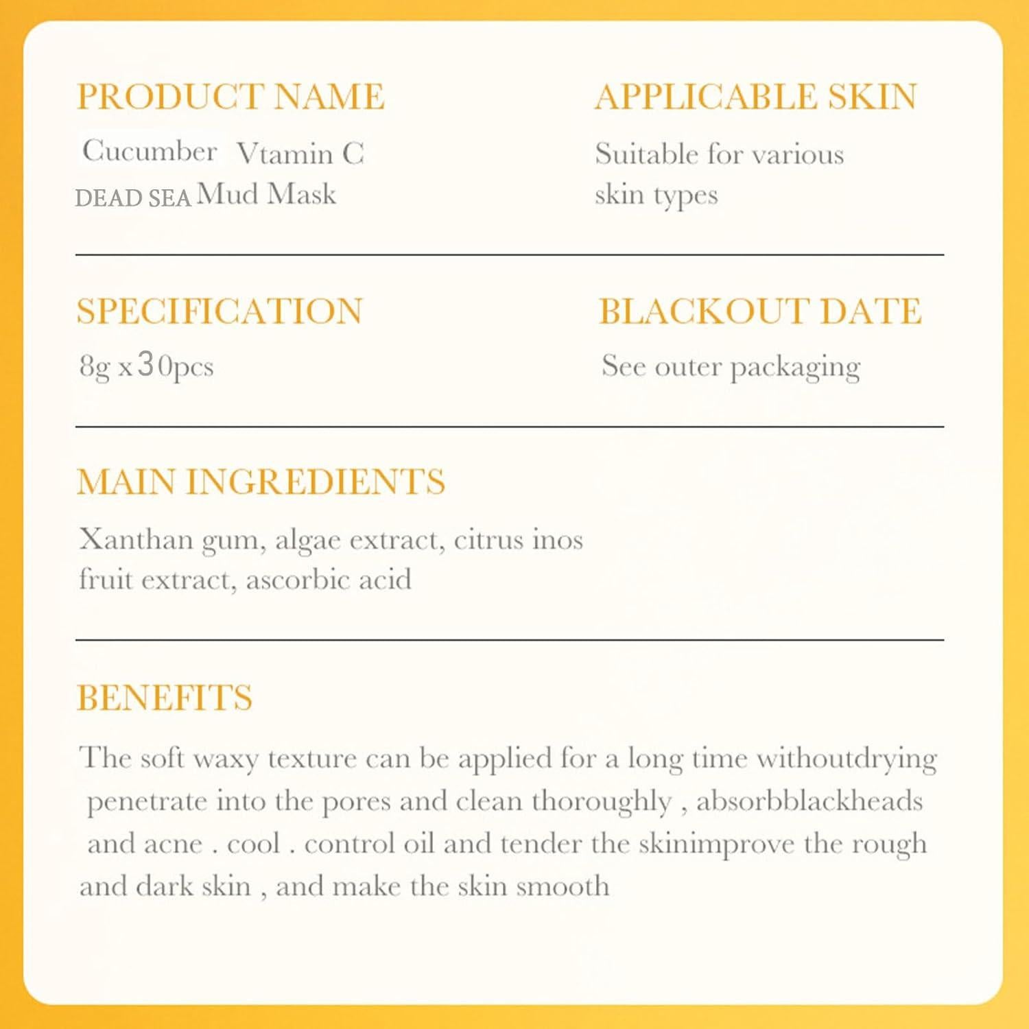 Set de 30 Mascarillas de Barro Etuanxi Hidratantes Vitamina C