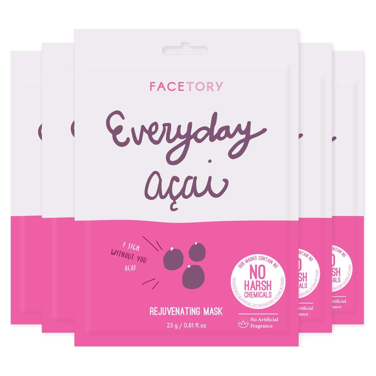 Máscara Facial de Hoja FaceTory Acai - Paquete de 5 Unidades