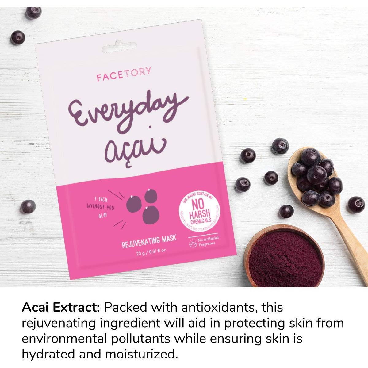 Máscara Facial de Hoja FaceTory Acai - Paquete de 5 Unidades