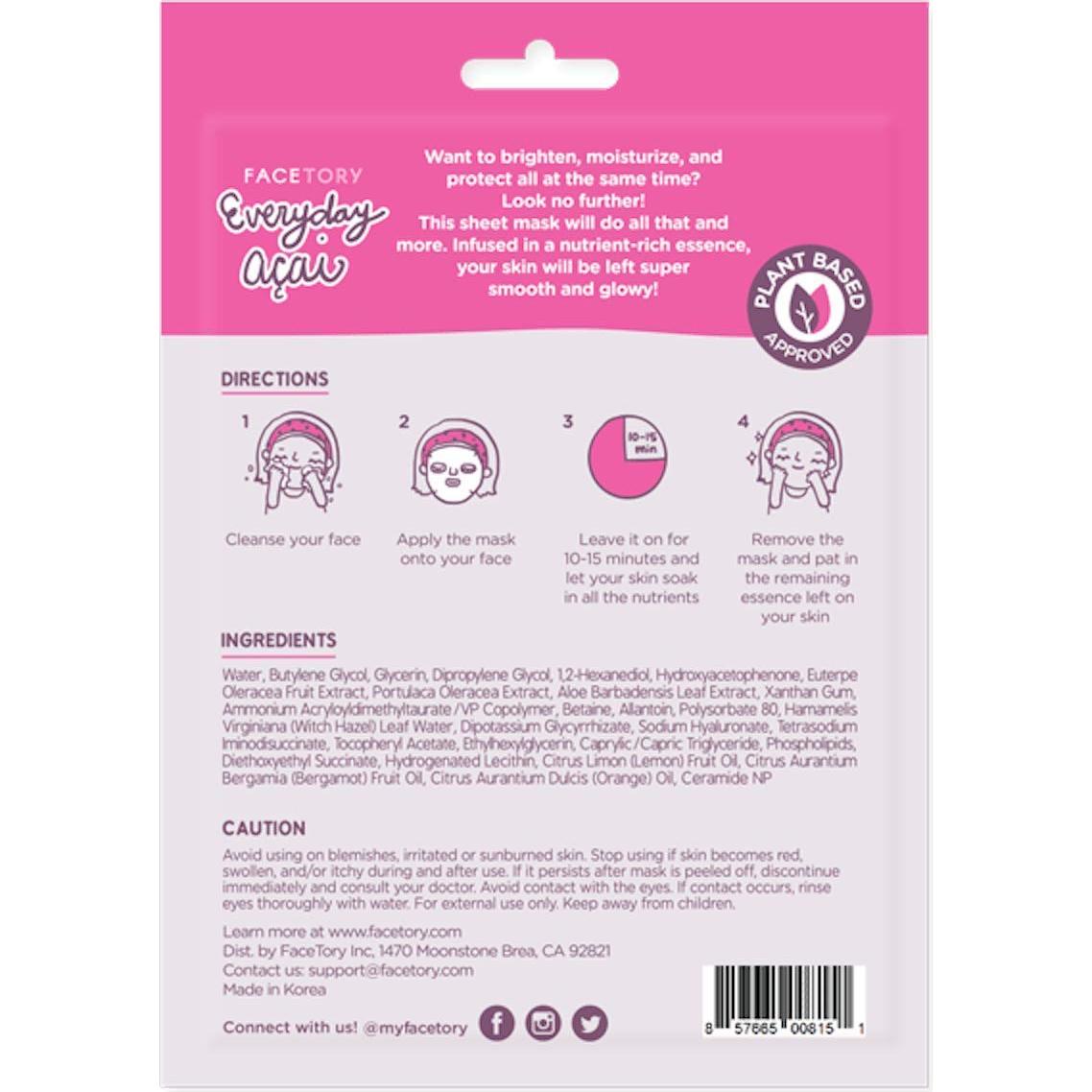 Máscara Facial de Hoja FaceTory Acai - Paquete de 5 Unidades