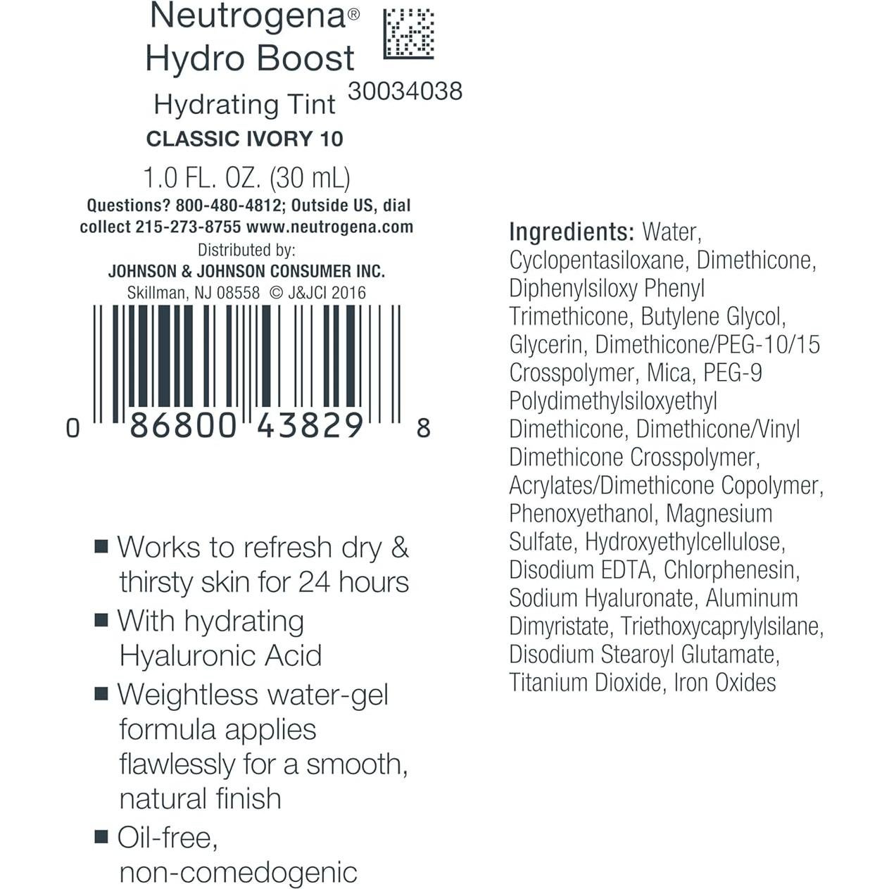 Neutrogena Hydro Boost Tinte Hidratante 29.57 ml 010 Marfil