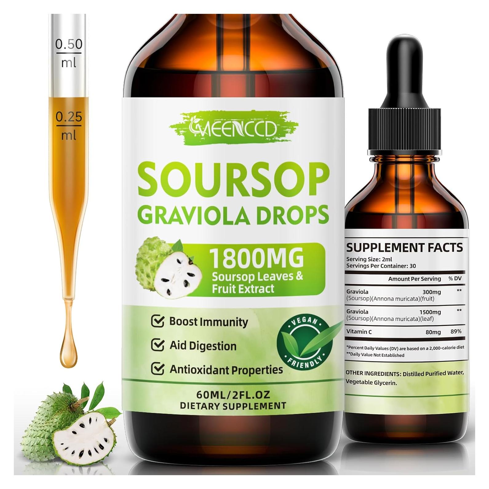 Gotas Líquidas de Graviola MEENCCD 59.15ml Vegano Sin Azúcar