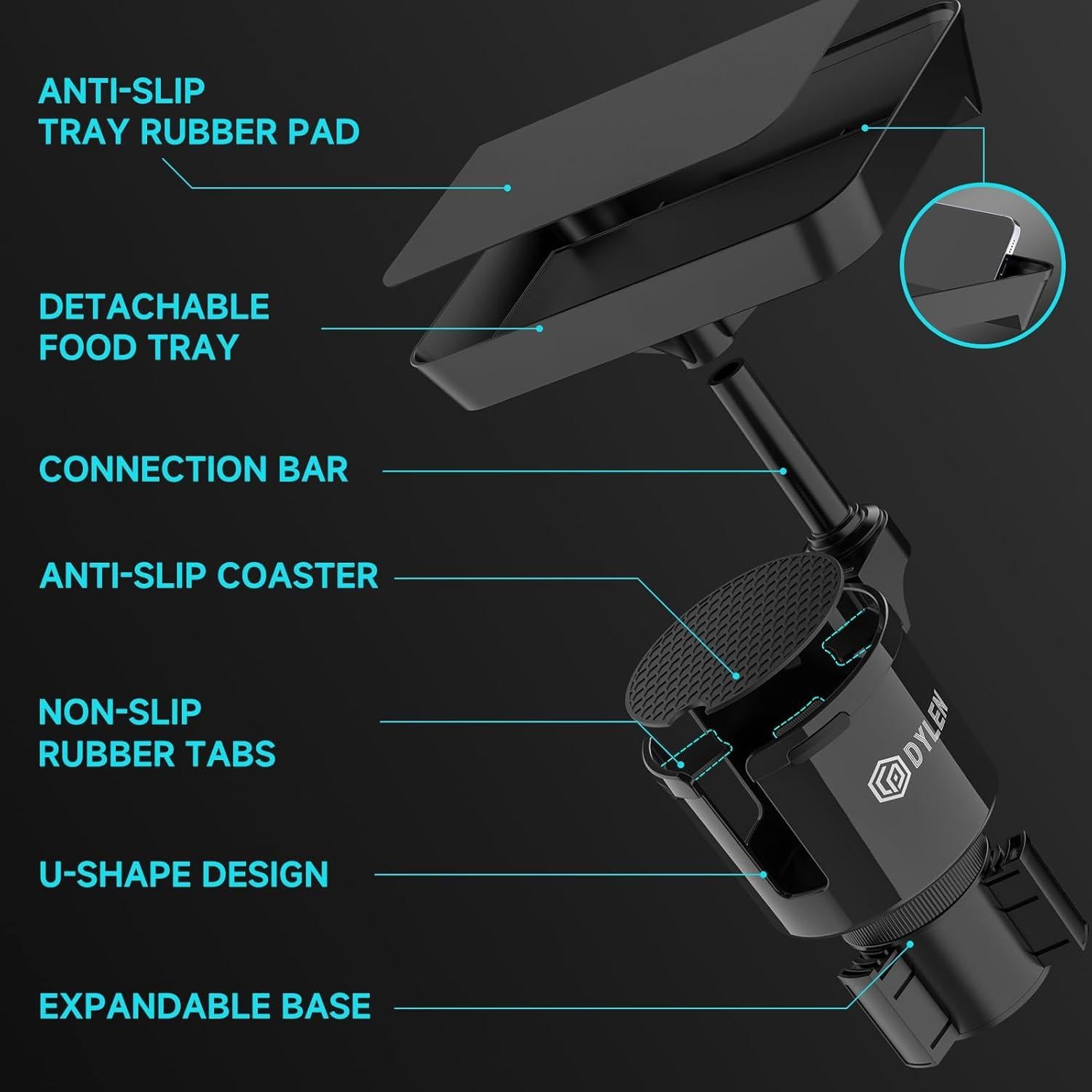 Bandeja para Portavasos de Coche DYLEN, Adaptador Universal