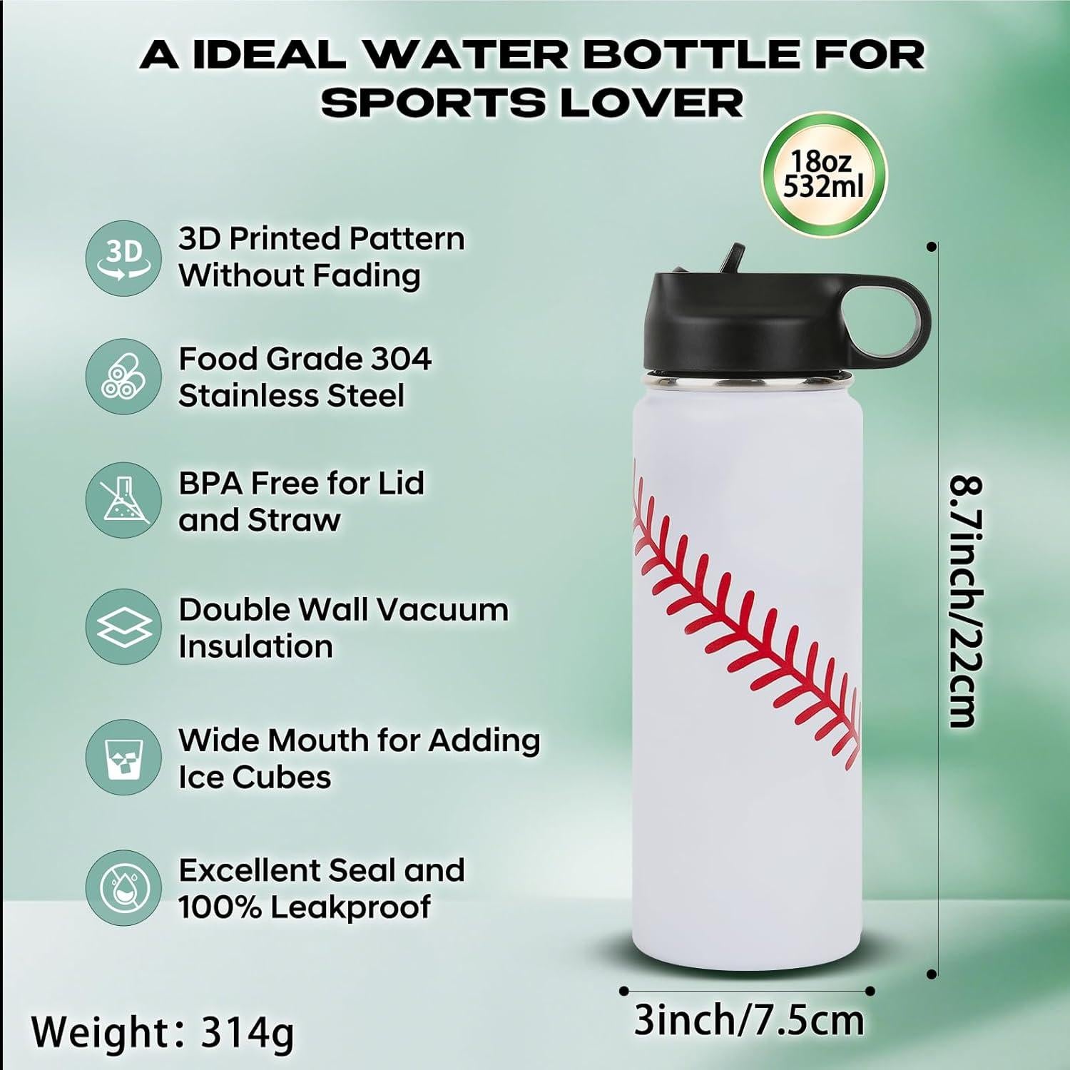 Botella de Agua de Béisbol RhythmFit 18 oz Acero Inoxidable