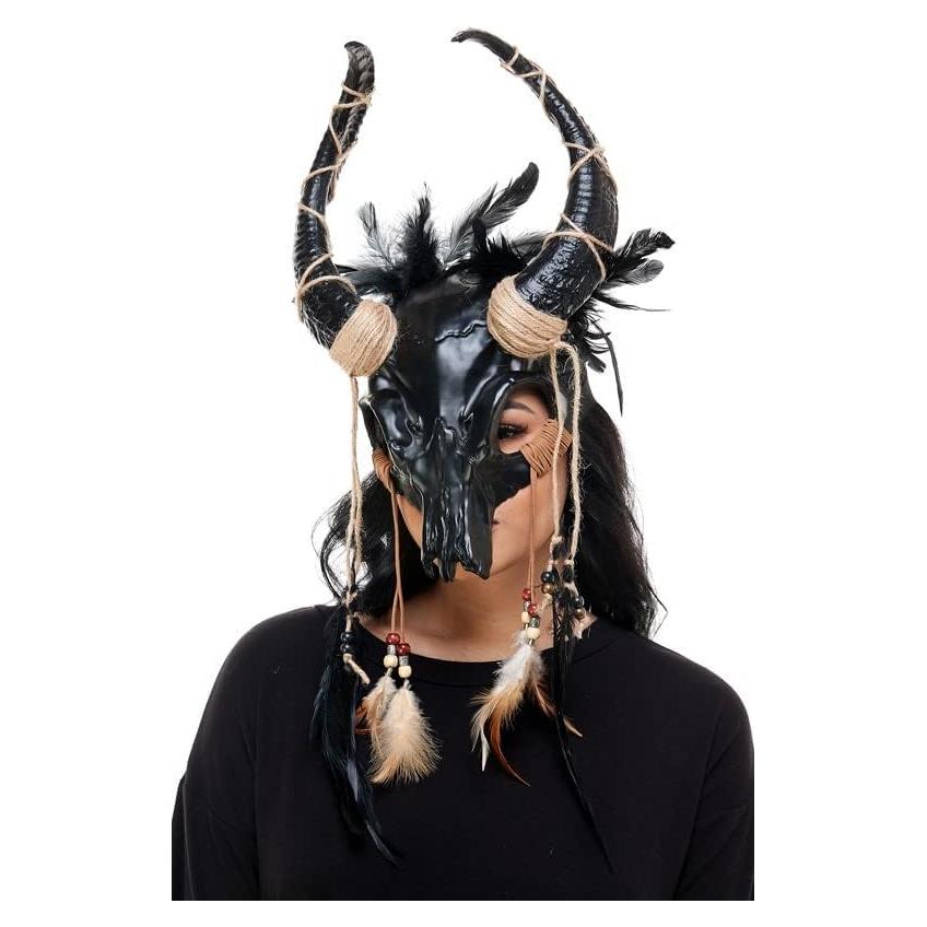 Máscara de Calavera Vudú Negra con Cuernos Attitude Studio