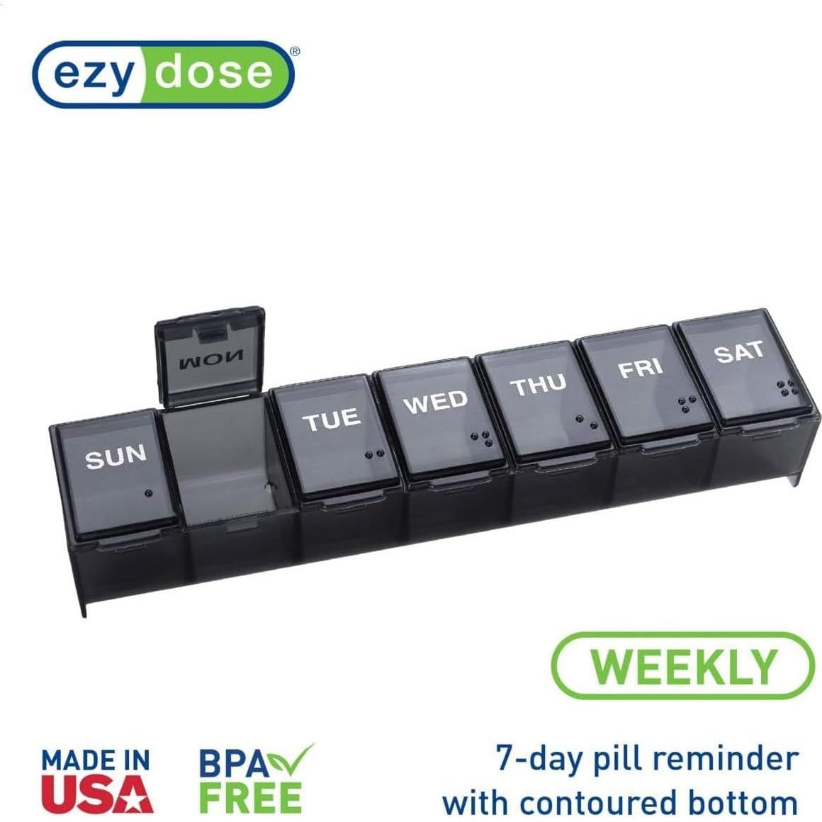 Ezy Dose Organizador de Pastillas Semanal Grande Negro