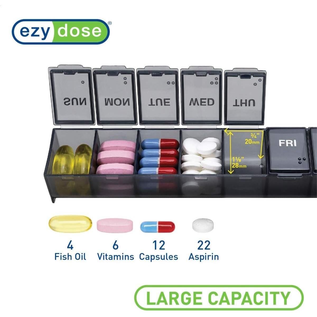 Ezy Dose Organizador de Pastillas Semanal Grande Negro